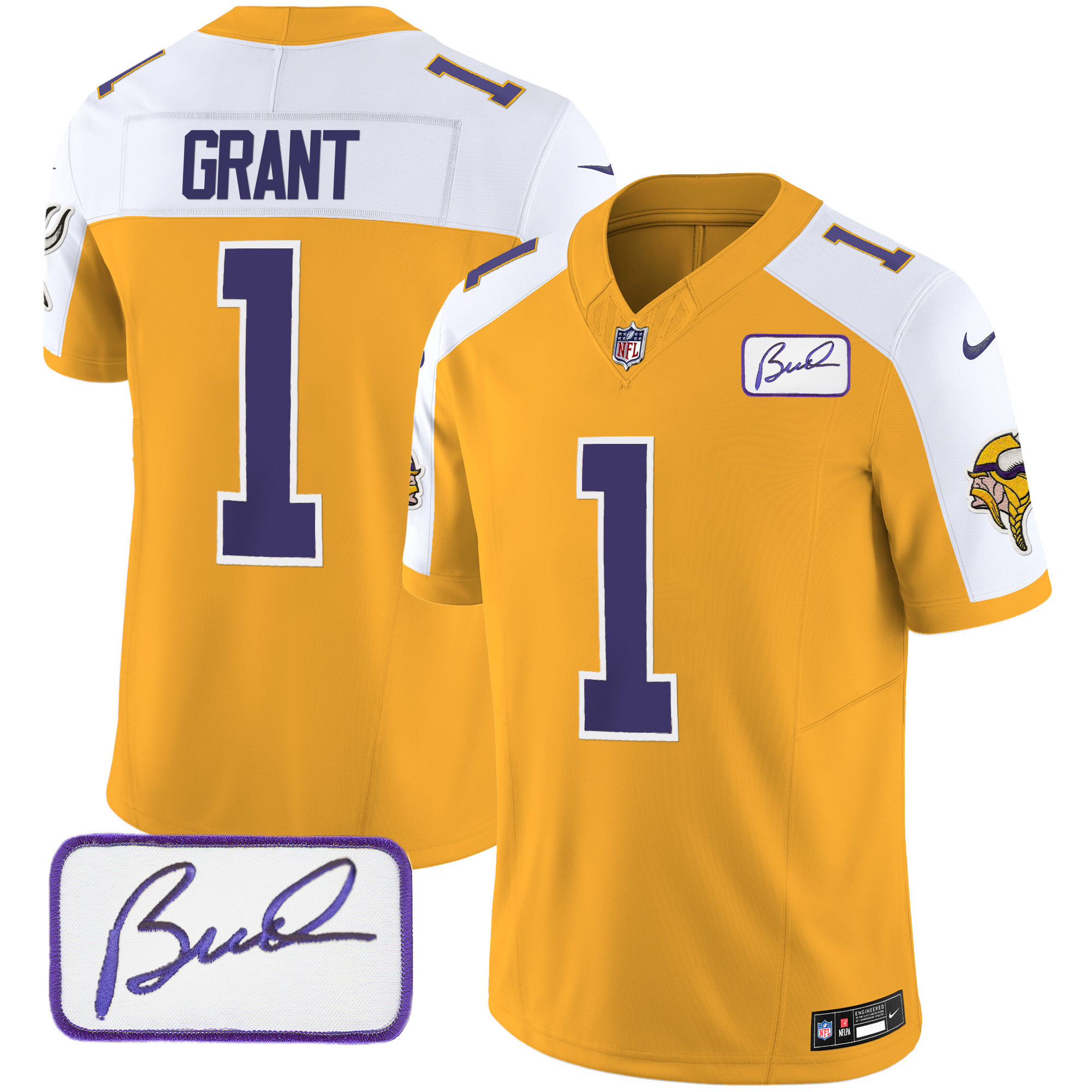 Bud Grant Men's Minnesota Vikings Bud Grant Patch Classic Limited Gold Alternate Jersey - All Stitched