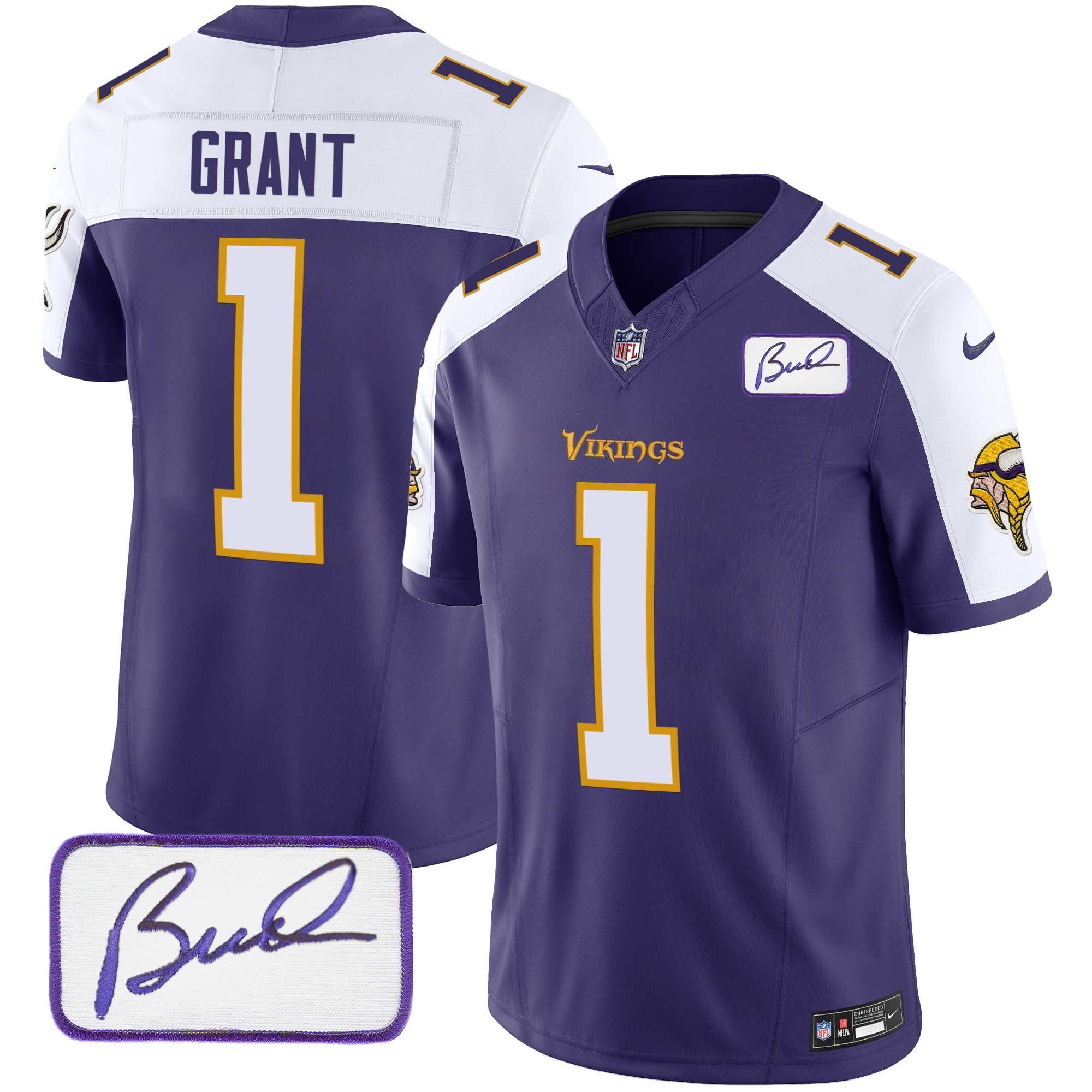 Bud Grant Men's Minnesota Vikings Bud Grant Patch Classic Limited Purple Alternate Jersey - All Stitched
