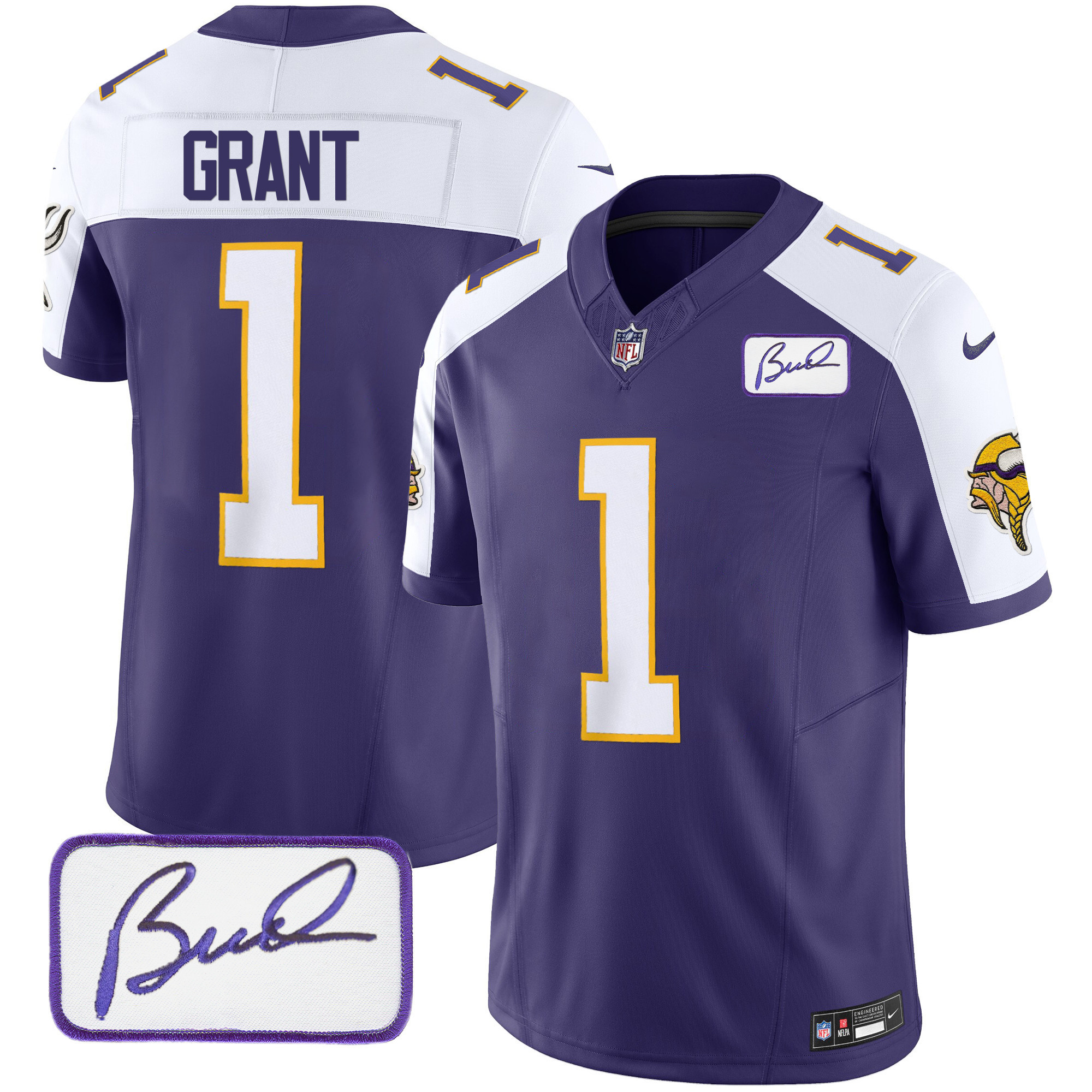 Bud Grant Men's Minnesota Vikings Bud Grant Patch Classic Limited Purple Alternate Jersey - All Stitched