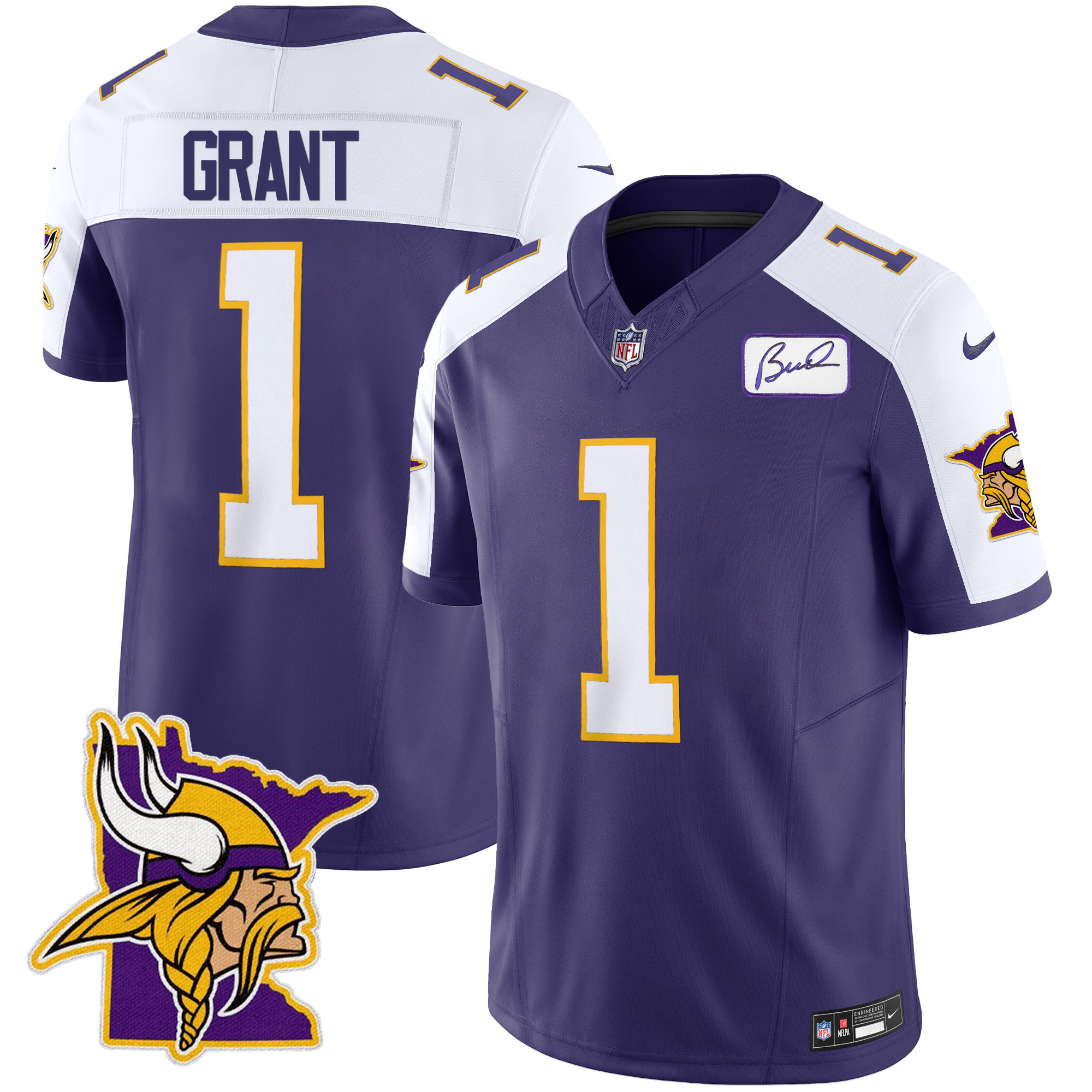 Bud Grant Men's Minnesota Vikings Bud Grant Patch Classic Limited Purple Alternate Jersey - All Stitched