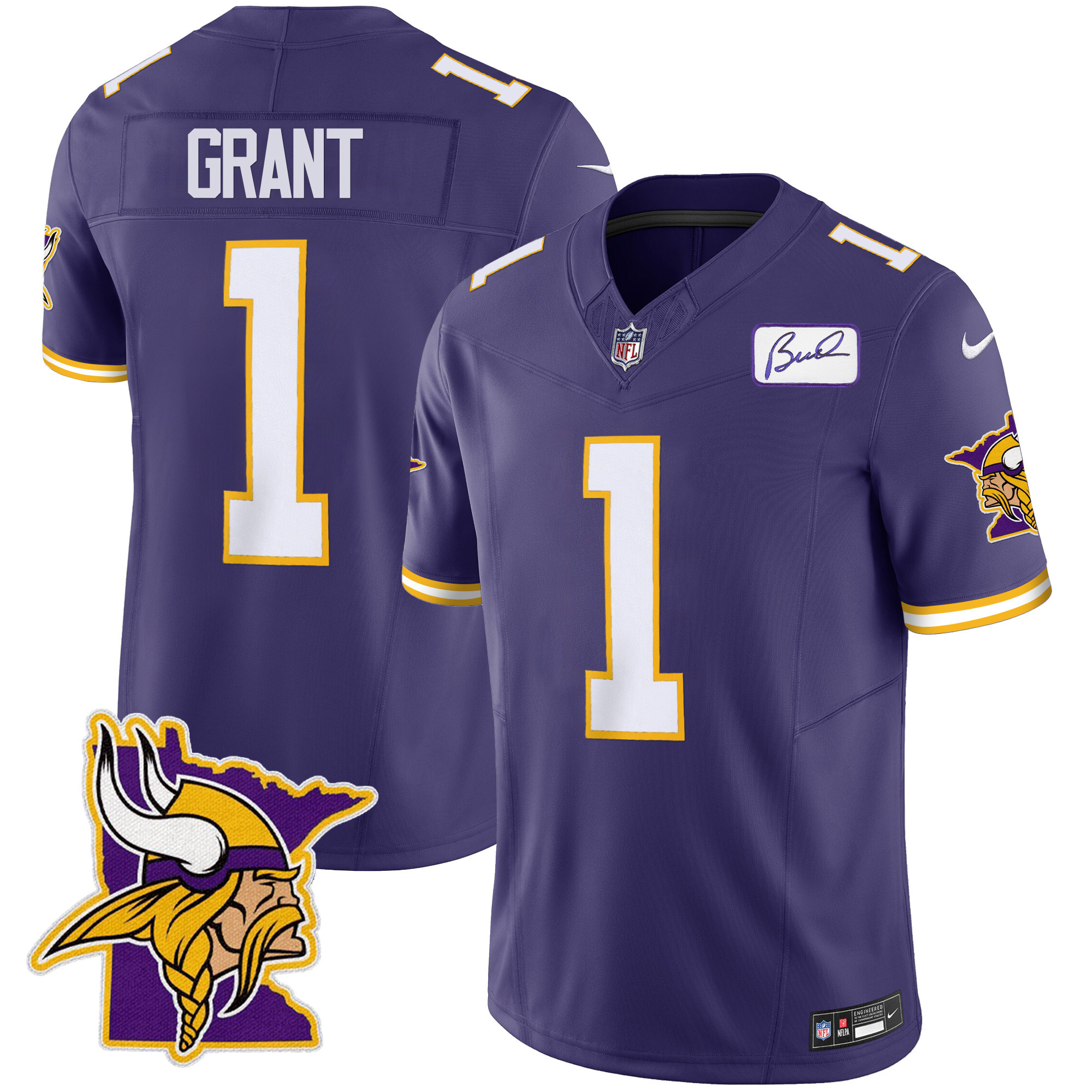 Bud Grant Men's Minnesota Vikings Bud Grant Patch Classic Limited Purple Jersey - All Stitched