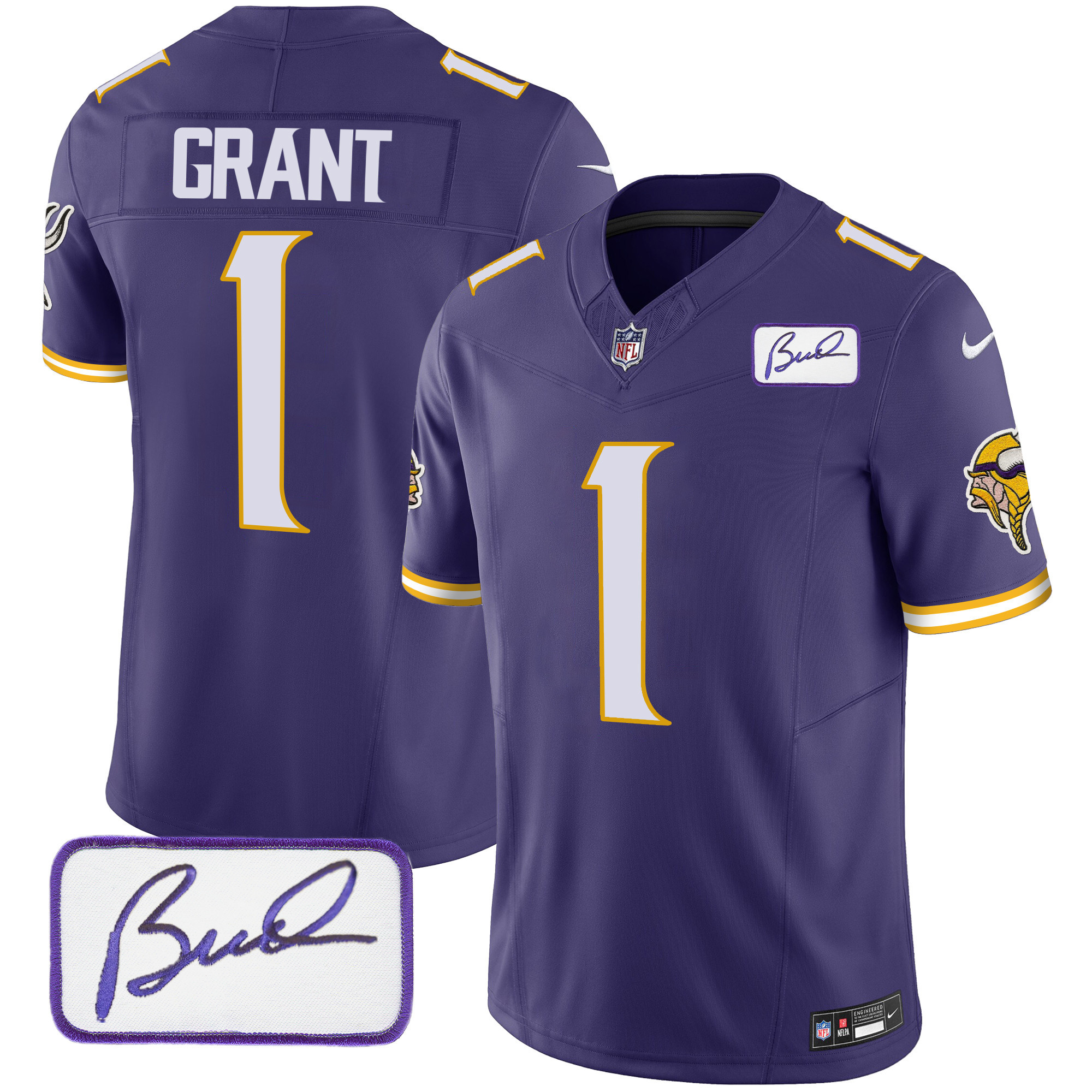 Bud Grant Men's Minnesota Vikings Bud Grant Patch Classic Limited Purple Jersey - All Stitched