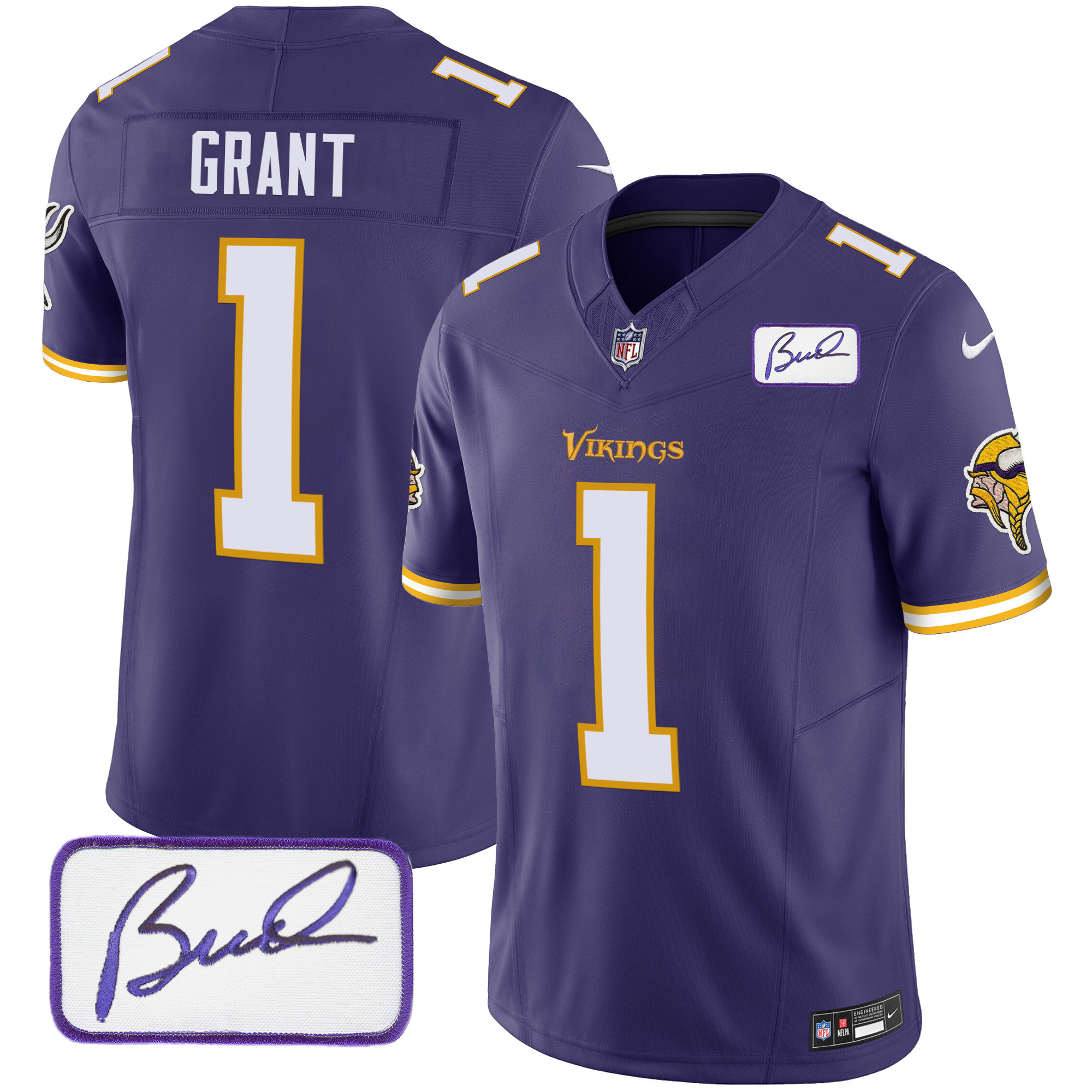 Bud Grant Men's Minnesota Vikings Bud Grant Patch Classic Limited Purple Jersey - All Stitched
