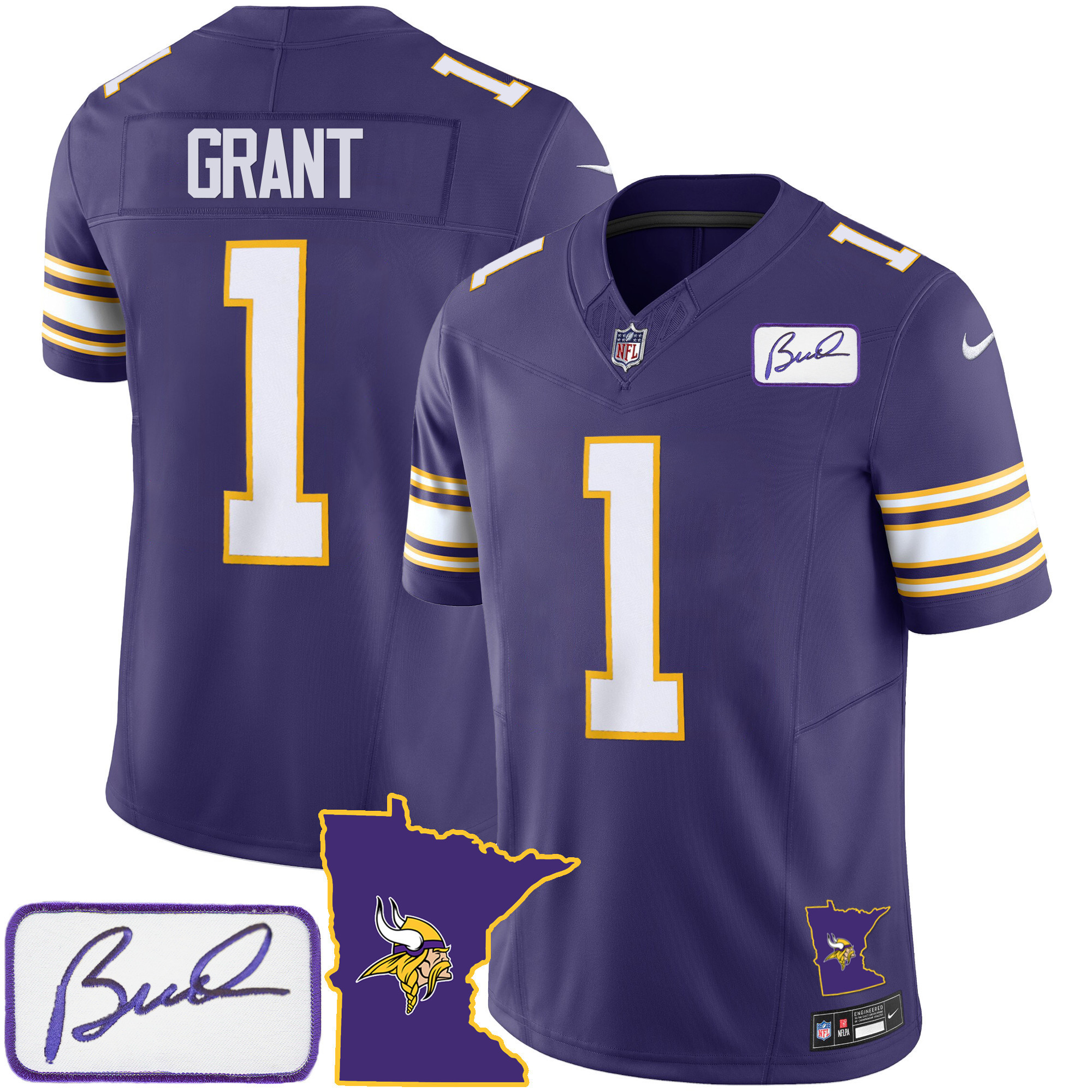 Bud Grant Men's Minnesota Vikings Bud Grant Patch Classic Limited Purple Jersey - All Stitched