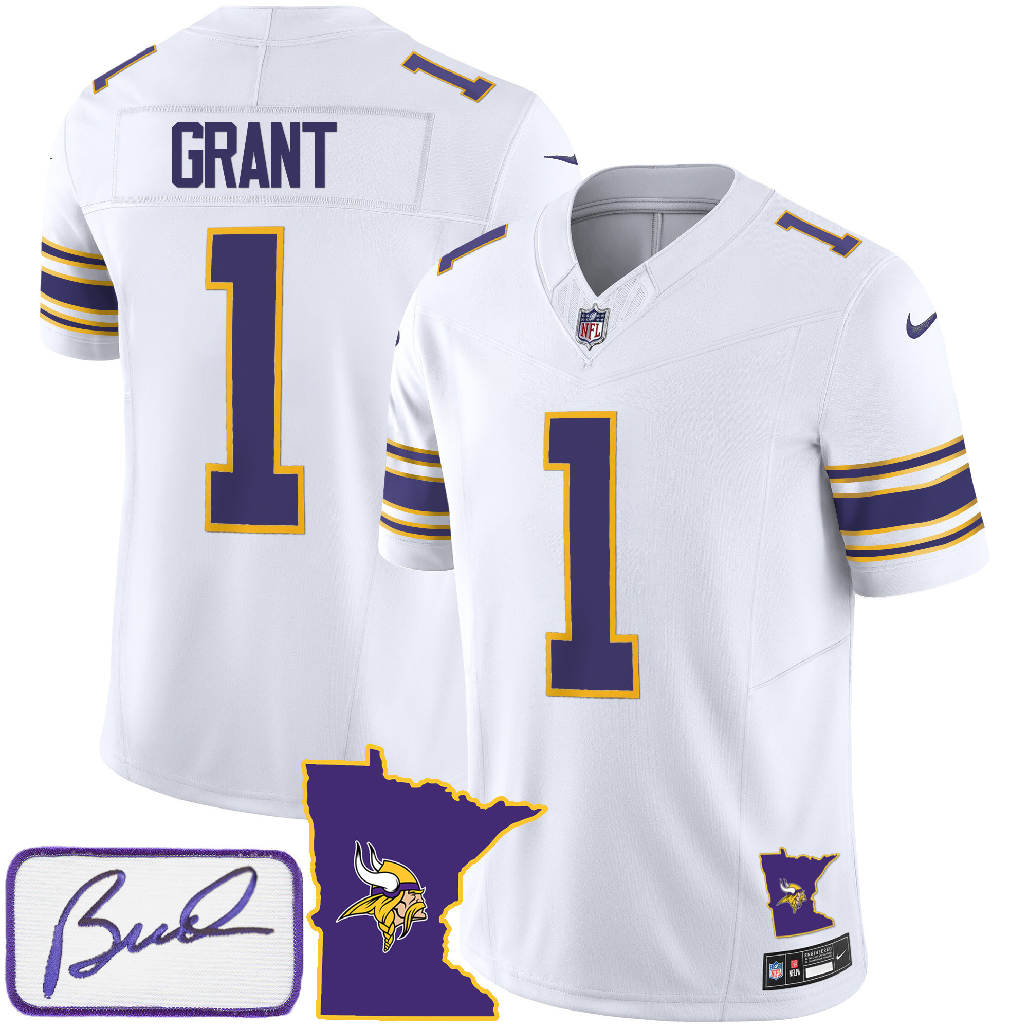Bud Grant Men's Minnesota Vikings Bud Grant Patch Classic Limited White Jersey - All Stitched