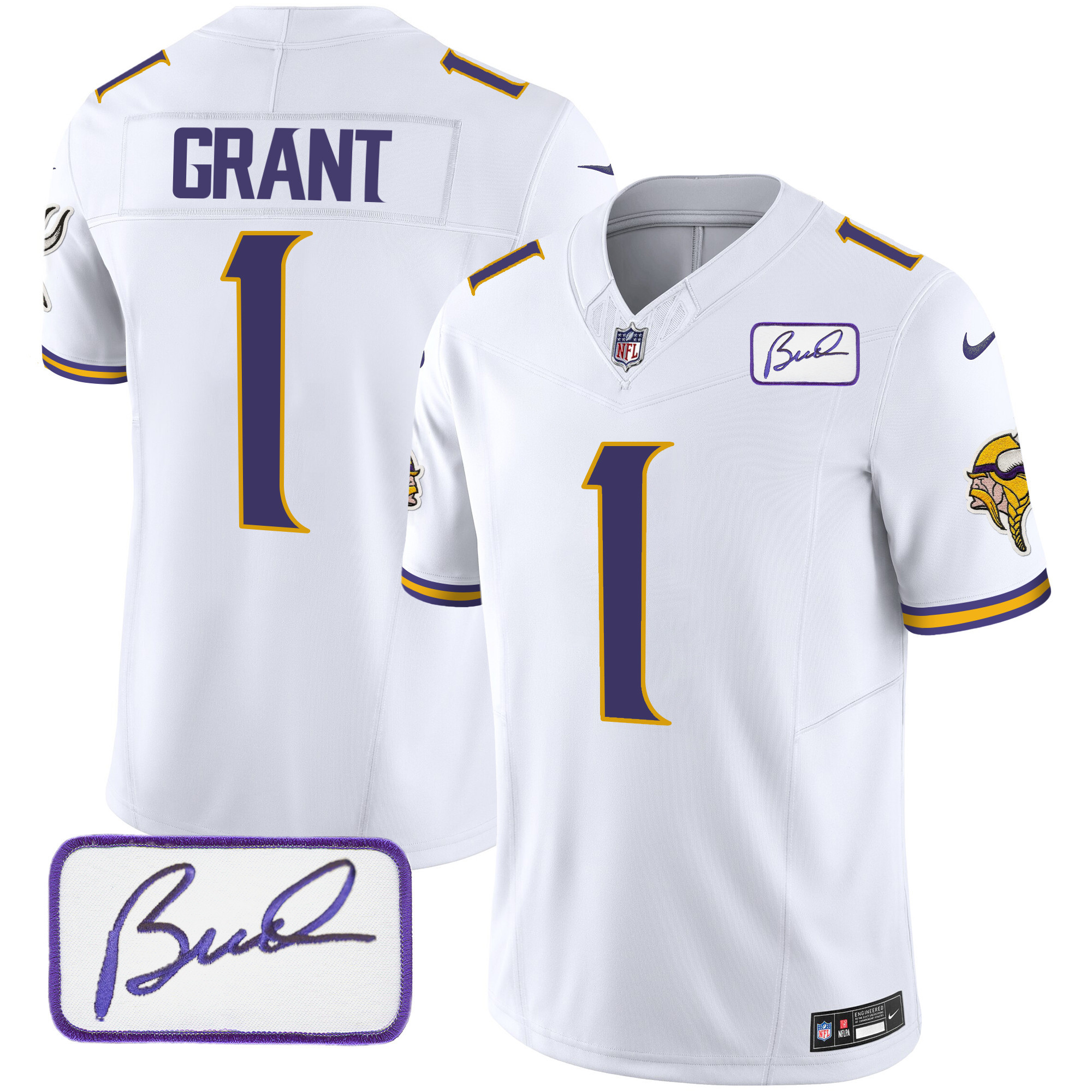 Bud Grant Men's Minnesota Vikings Bud Grant Patch Classic Limited White Jersey - All Stitched