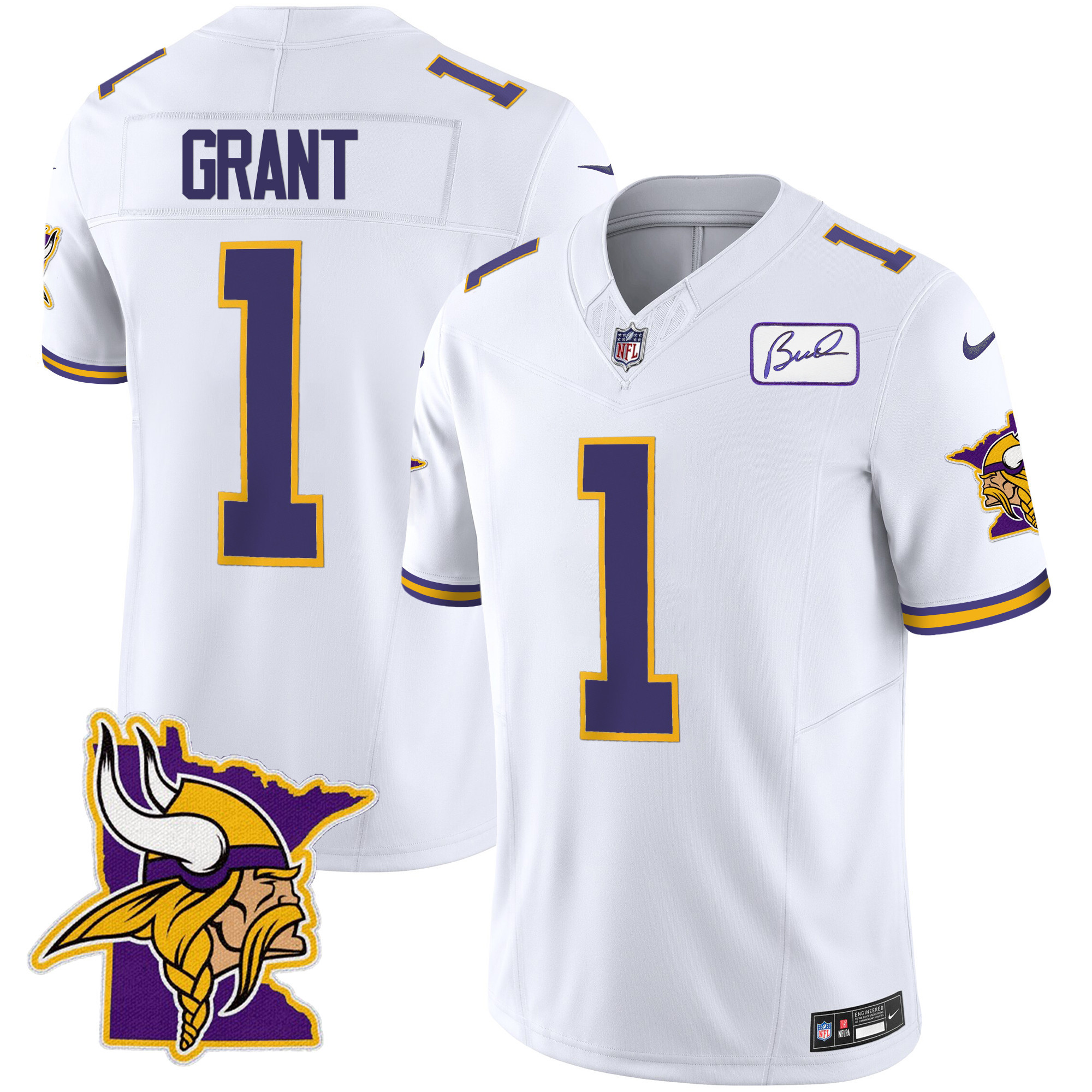 Bud Grant Men's Minnesota Vikings Bud Grant Patch Classic Limited White Jersey - All Stitched
