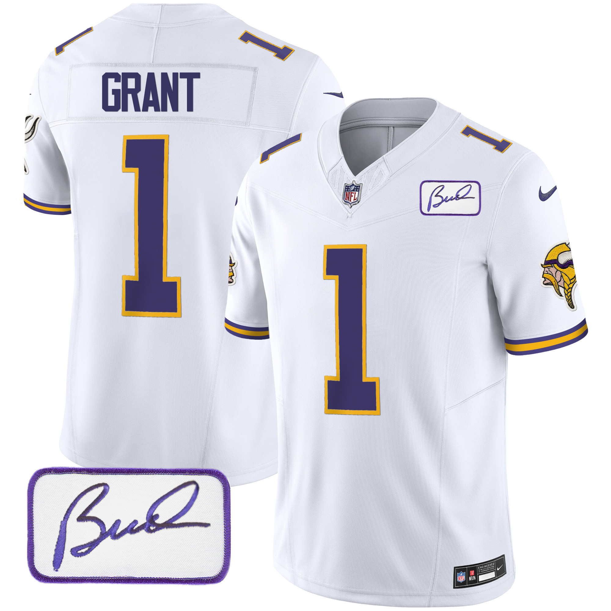 Bud Grant Men's Minnesota Vikings Bud Grant Patch Classic Limited White Jersey - All Stitched