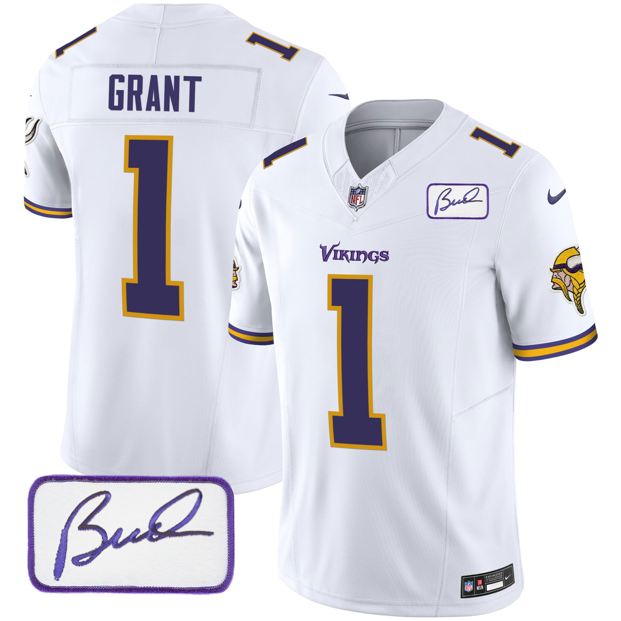 Bud Grant Men's Minnesota Vikings Bud Grant Patch Classic Limited White Jersey - All Stitched