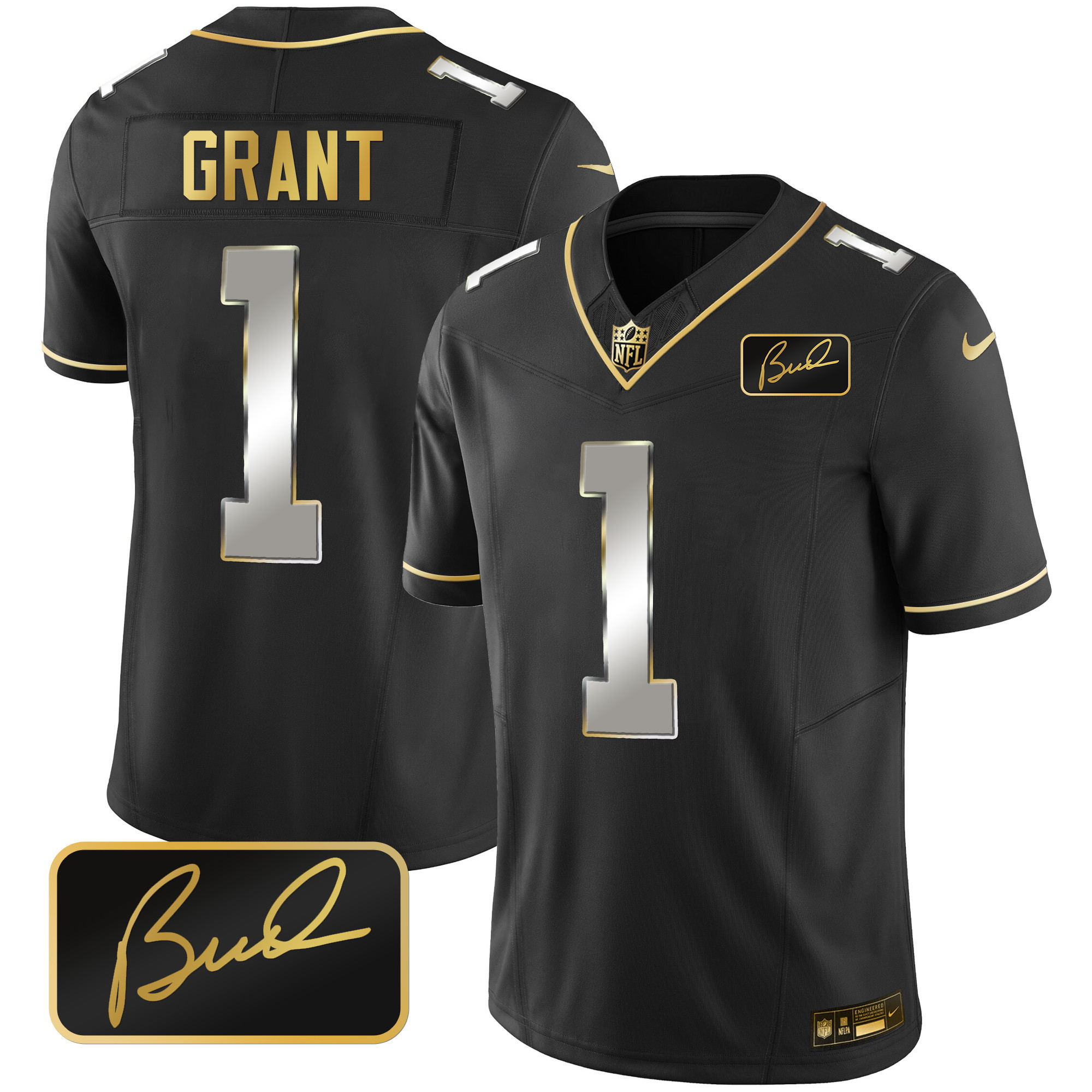 Bud Grant Men's Minnesota Vikings Bud Grant Patch Gold Limited Black Limited Jersey - All Stitched