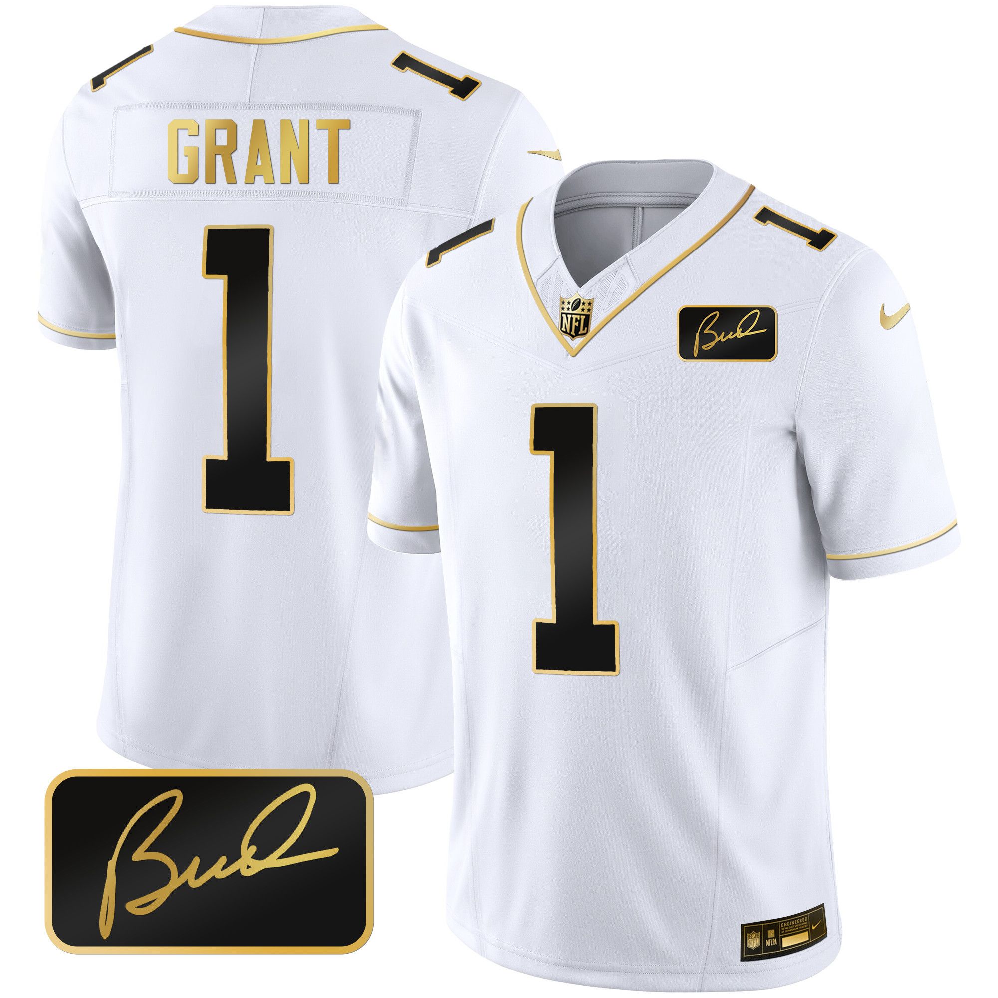 Bud Grant Men's Minnesota Vikings Bud Grant Patch Gold Limited White Gold Jersey - All Stitched