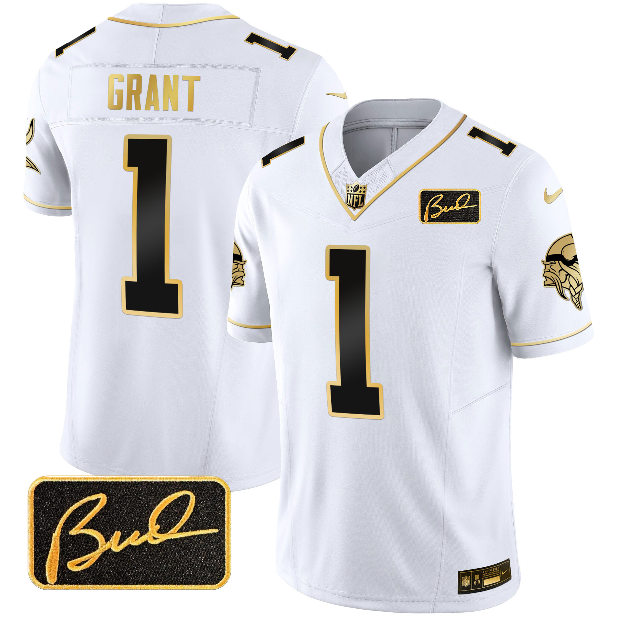 Bud Grant Men's Minnesota Vikings Bud Grant Patch Gold Limited White Gold Jersey - All Stitched