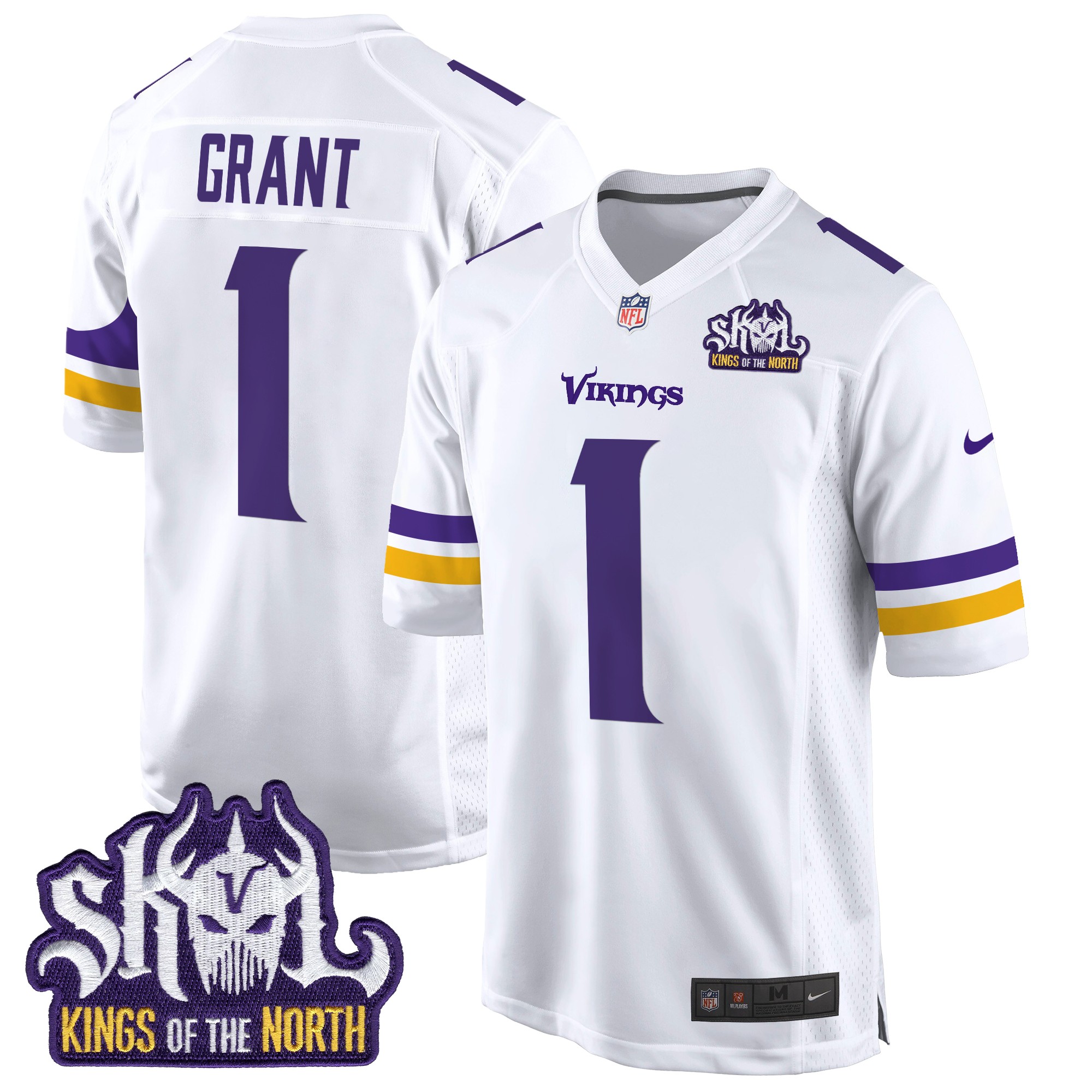 Bud Grant Men's Minnesota Vikings King Of The North Patch Game White Jersey - All Stitched