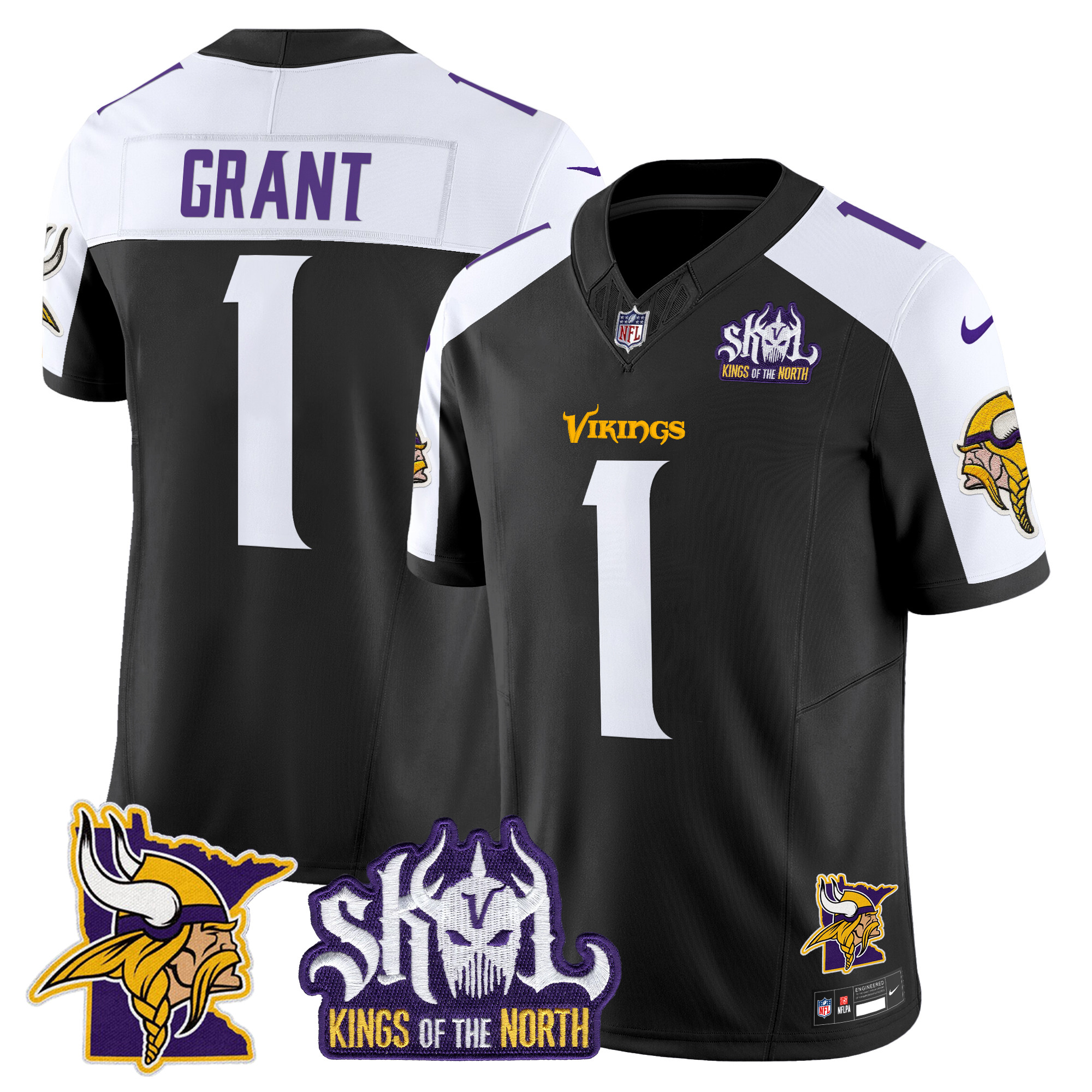 Bud Grant Men's Minnesota Vikings Kings Of The North Patch Vapor Limited Black Alternate Jersey - All Stitched