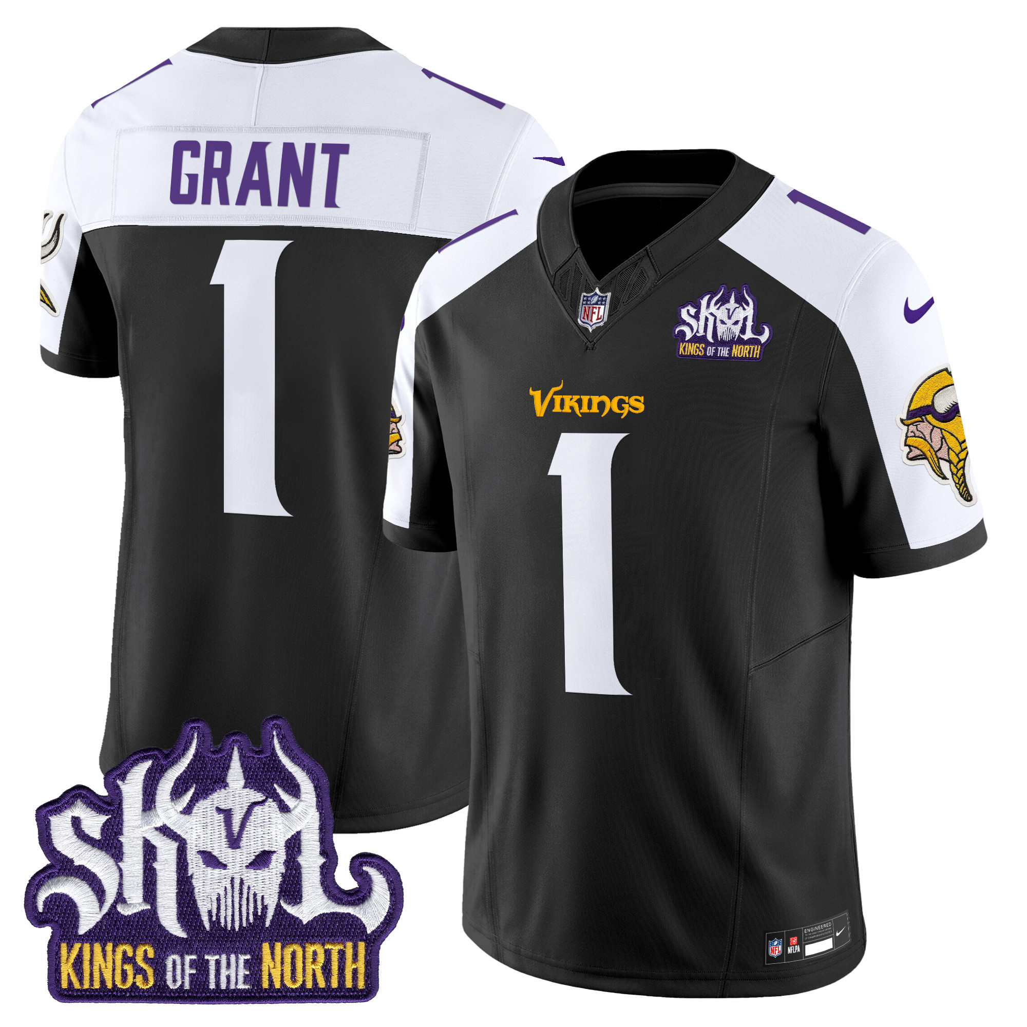 Bud Grant Men's Minnesota Vikings Kings Of The North Patch Vapor Limited Black Alternate Jersey - All Stitched