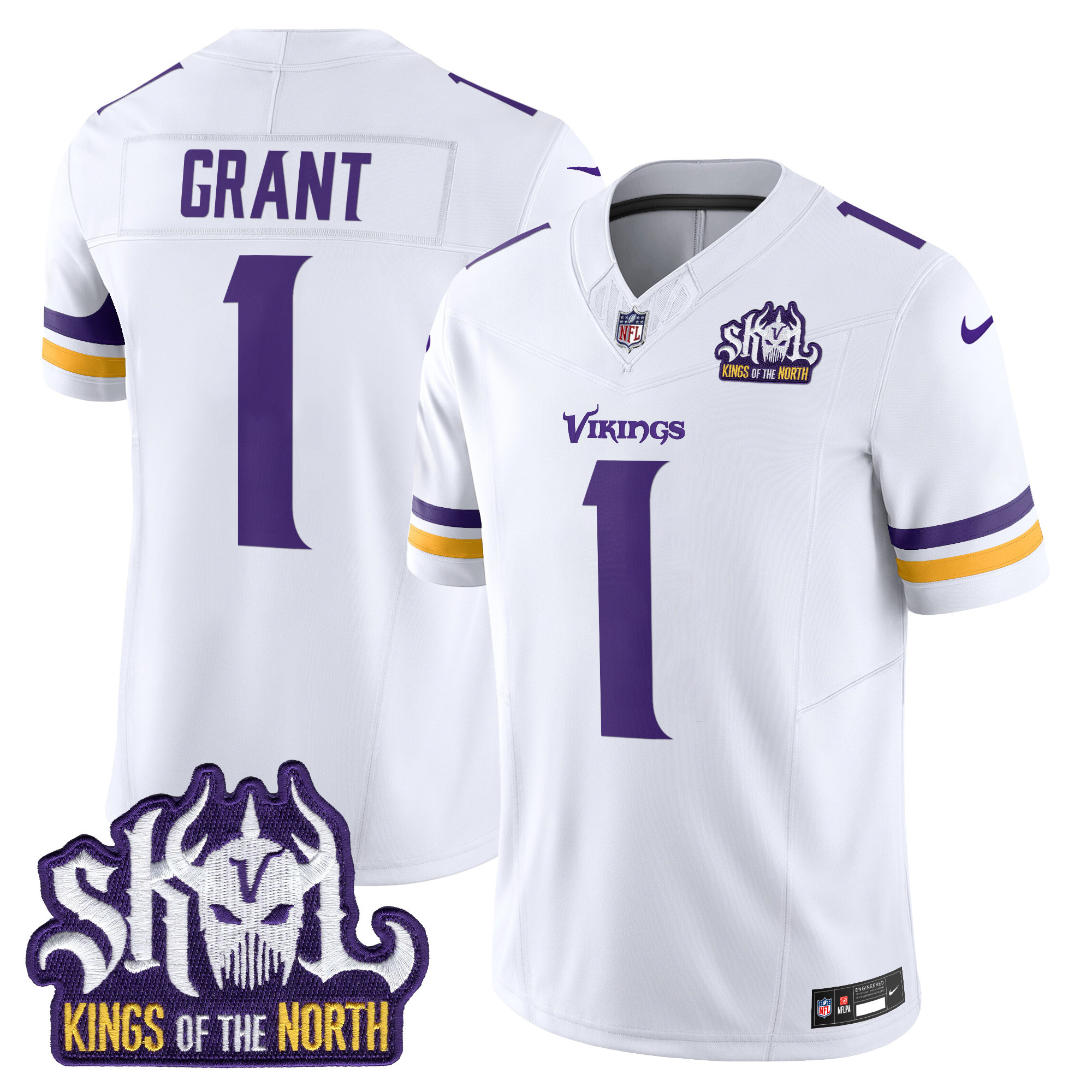 Bud Grant Men's Minnesota Vikings Kings Of The North Patch Vapor Limited White Jersey - All Stitched