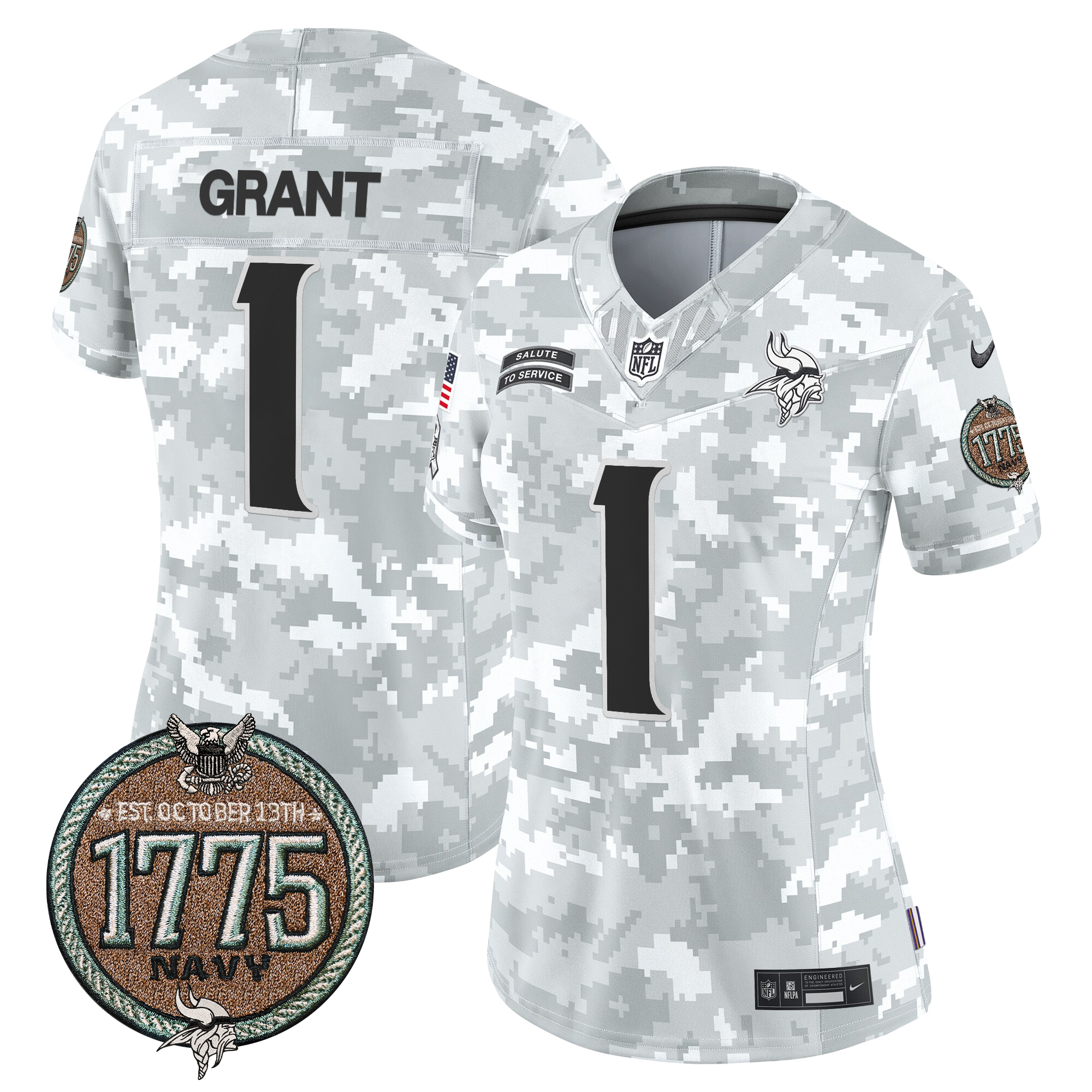 Bud Grant Women's Minnesota Vikings 2024 Salute to Service Establishment Year Patch Vapor Limited Navy Jersey - All Stitched