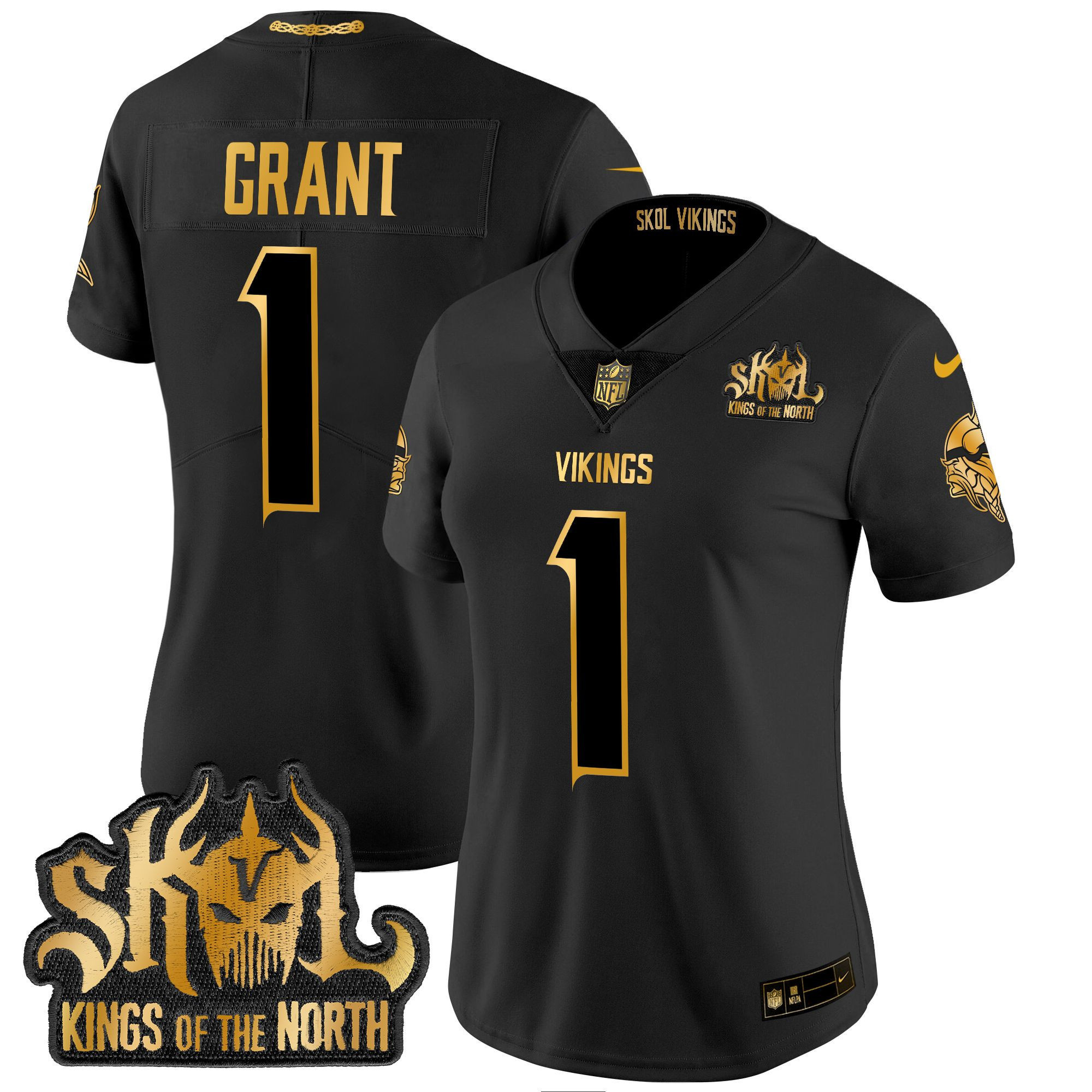 Bud Grant Women's Minnesota Vikings 2024 Winter Warrior Skol Patch Gold Vapor Limited Black Gold Jersey - All Stitched