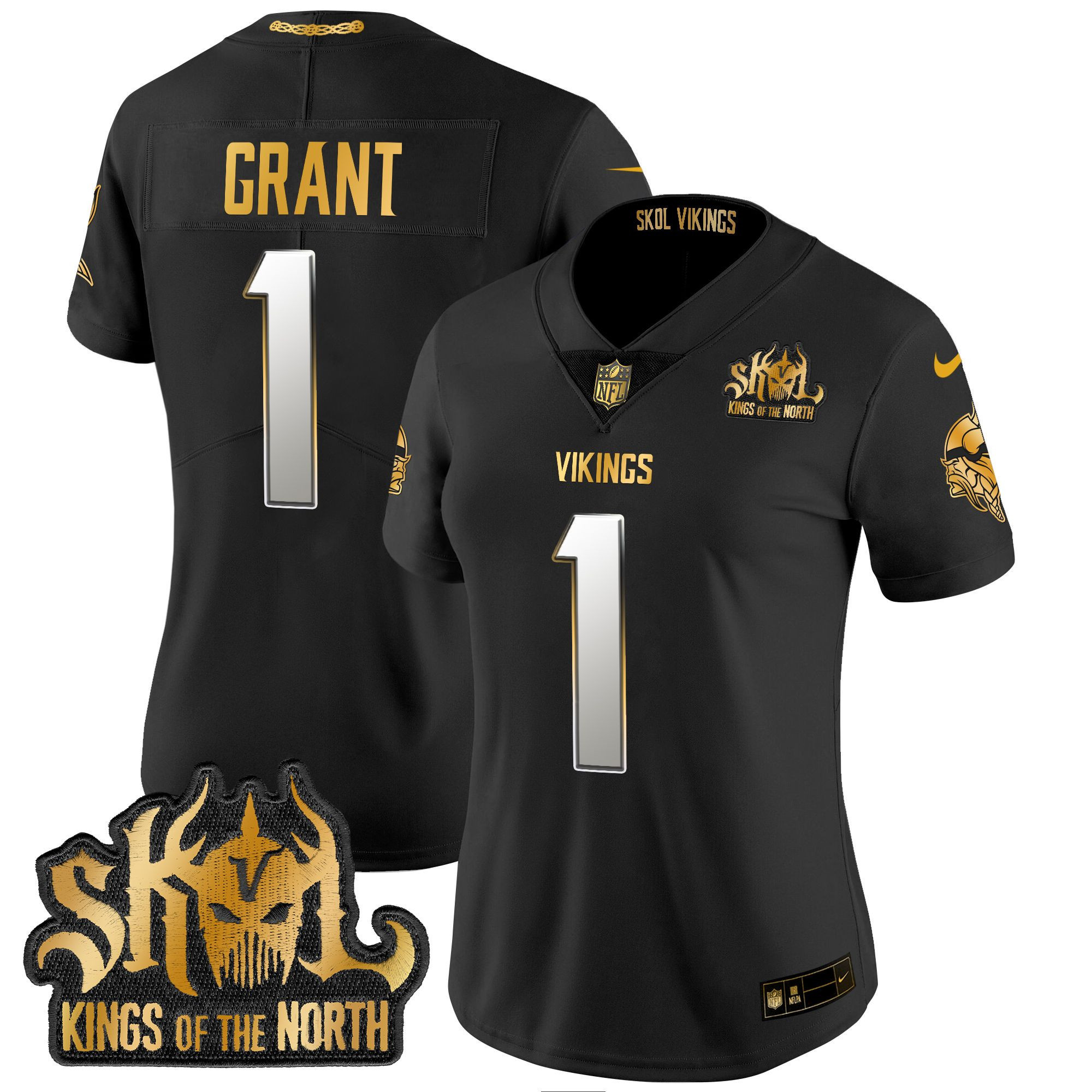 Bud Grant Women's Minnesota Vikings 2024 Winter Warrior Skol Patch Gold Vapor Limited Black Limited Jersey - All Stitched