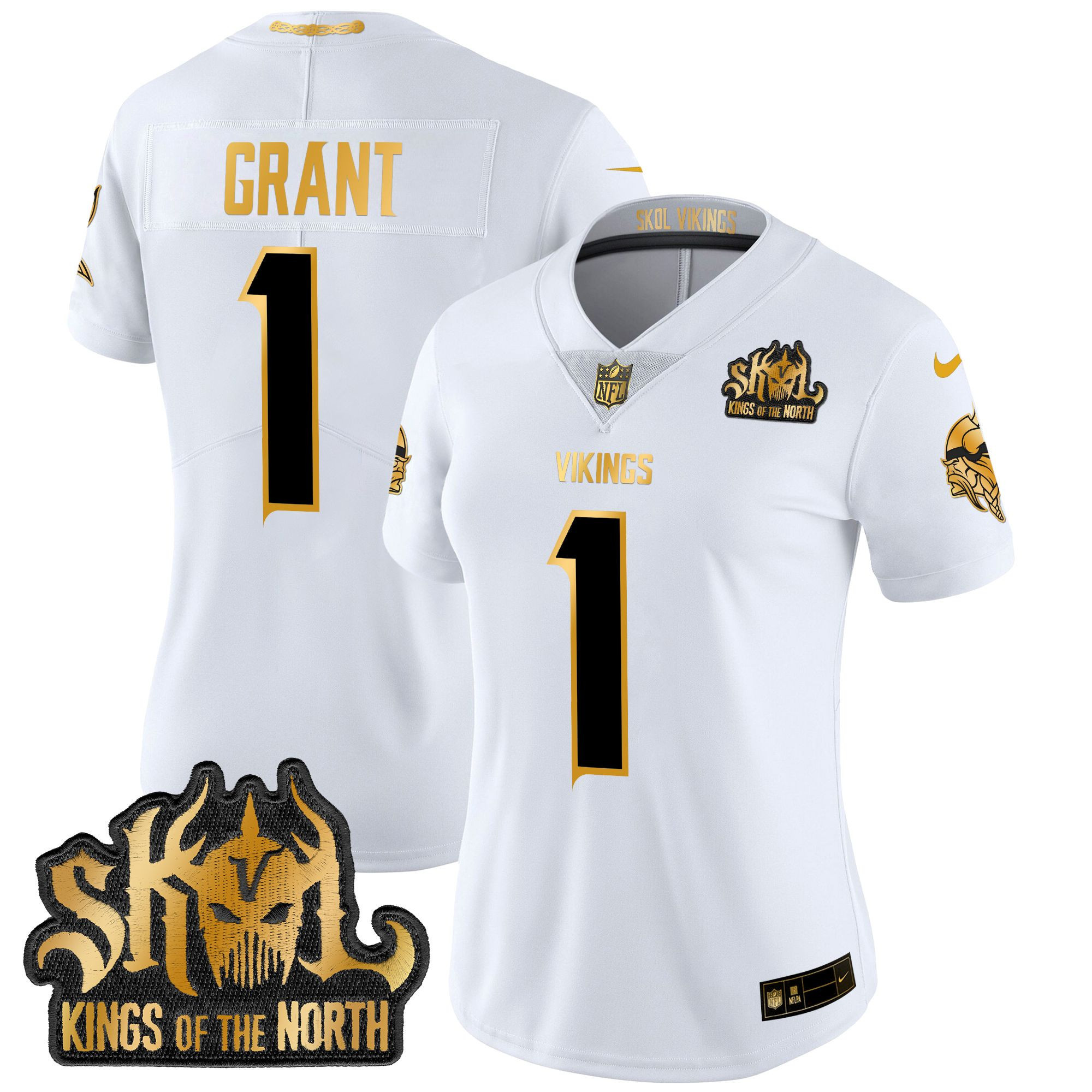 Bud Grant Women's Minnesota Vikings 2024 Winter Warrior Skol Patch Gold Vapor Limited White Gold Jersey - All Stitched