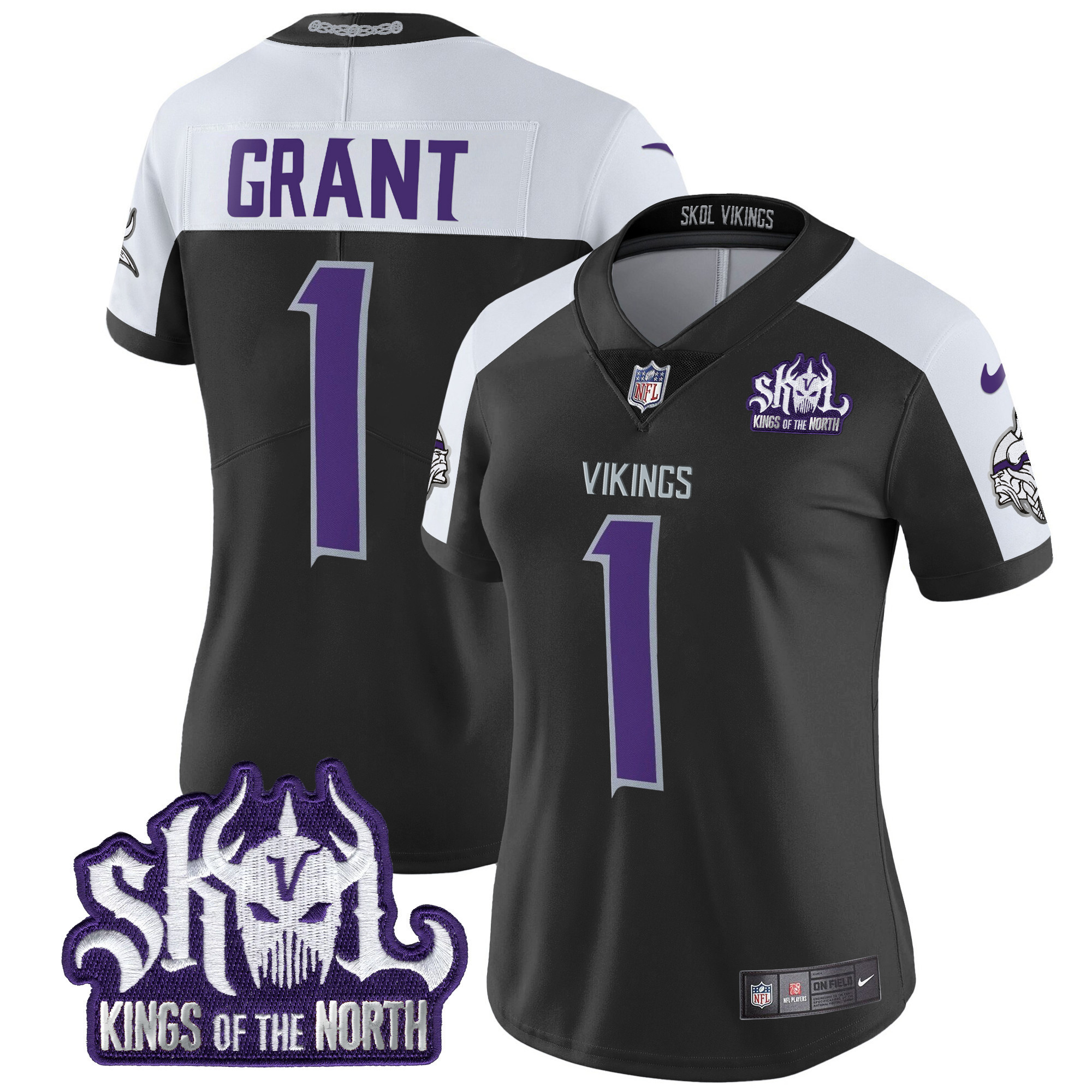Bud Grant Women's Minnesota Vikings 2024 Winter Warrior Skol Patch Vapor Limited Black Alternate Jersey - All Stitched