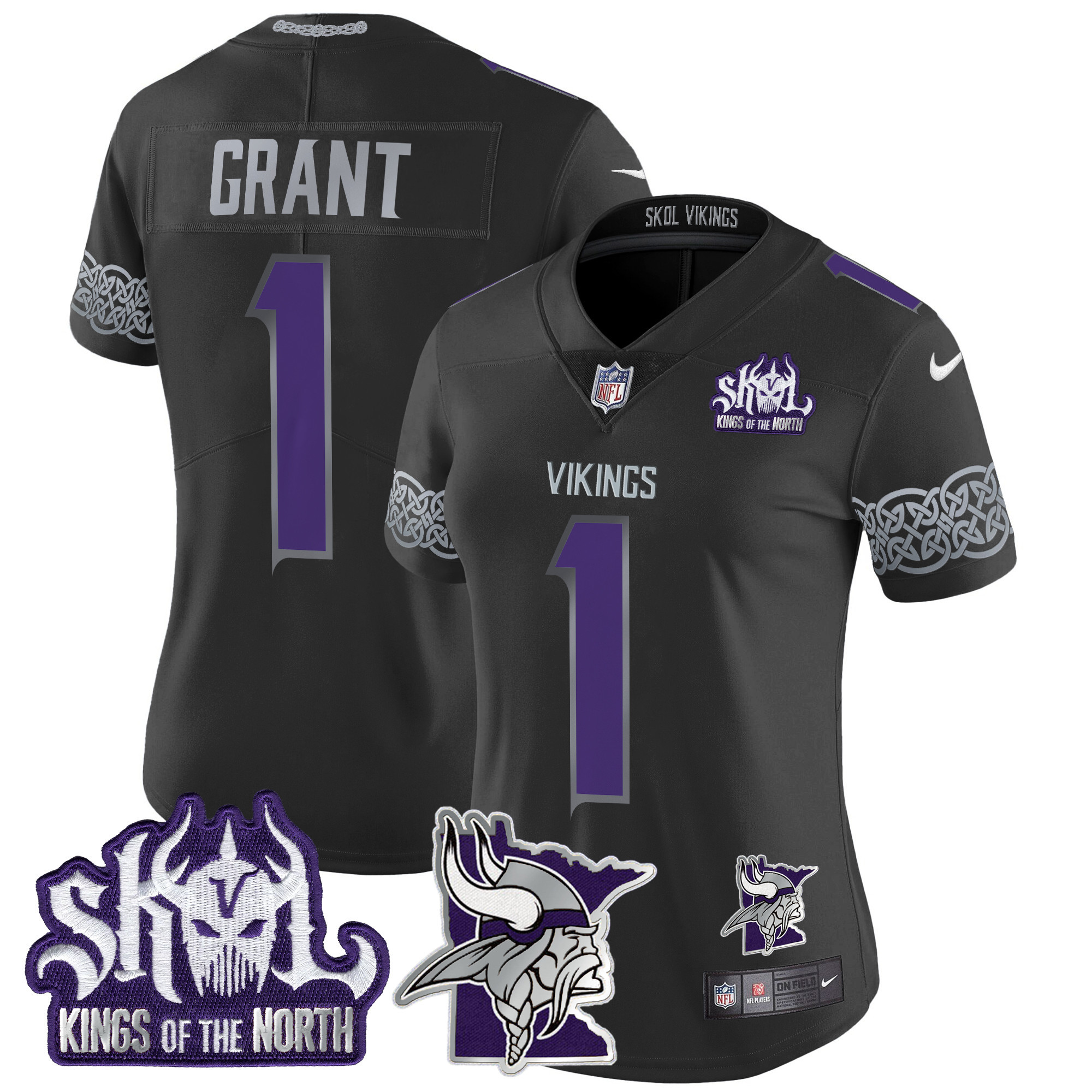 Bud Grant Women's Minnesota Vikings 2024 Winter Warrior Skol Patch Vapor Limited Black Jersey - All Stitched