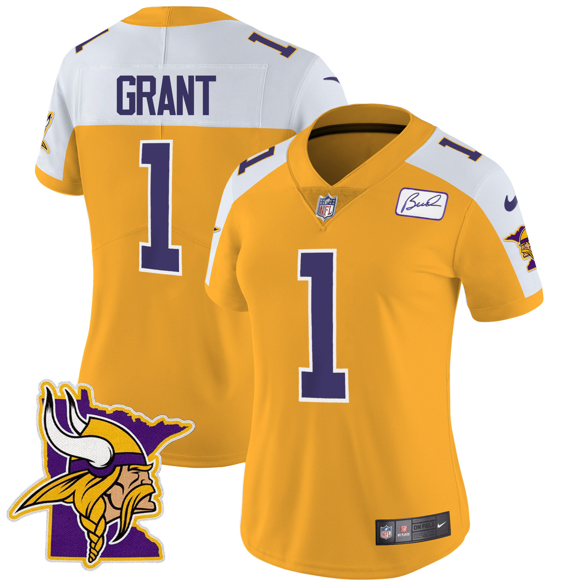 Bud Grant Women's Minnesota Vikings Bud Grant Patch Classic Limited Gold Alternate Jersey - All Stitched