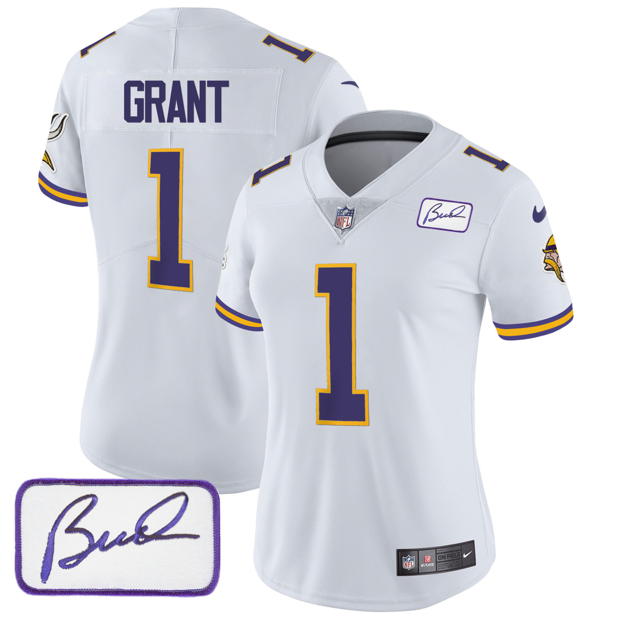 Bud Grant Women's Minnesota Vikings Bud Grant Patch Classic Limited White Jersey - All Stitched