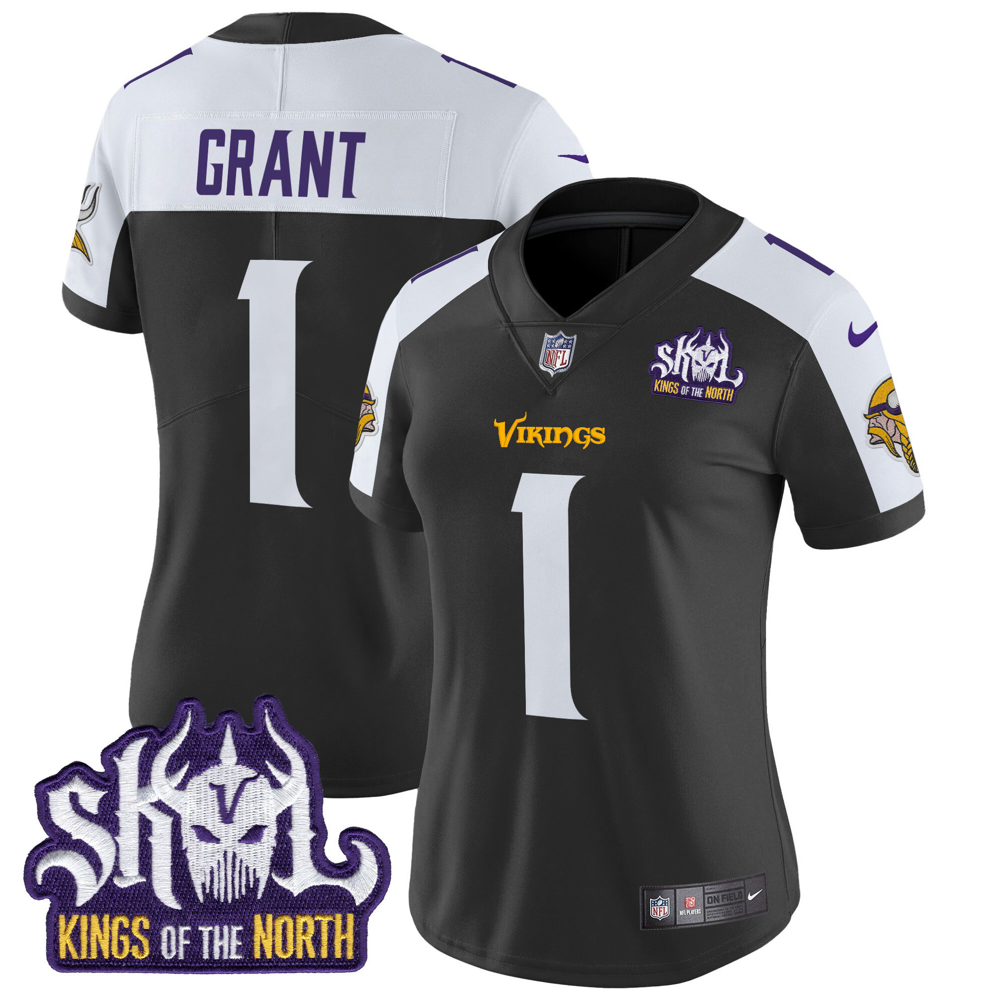Bud Grant Women's Minnesota Vikings Kings Of The North Patch Vapor Limited Black Alternate Jersey - All Stitched