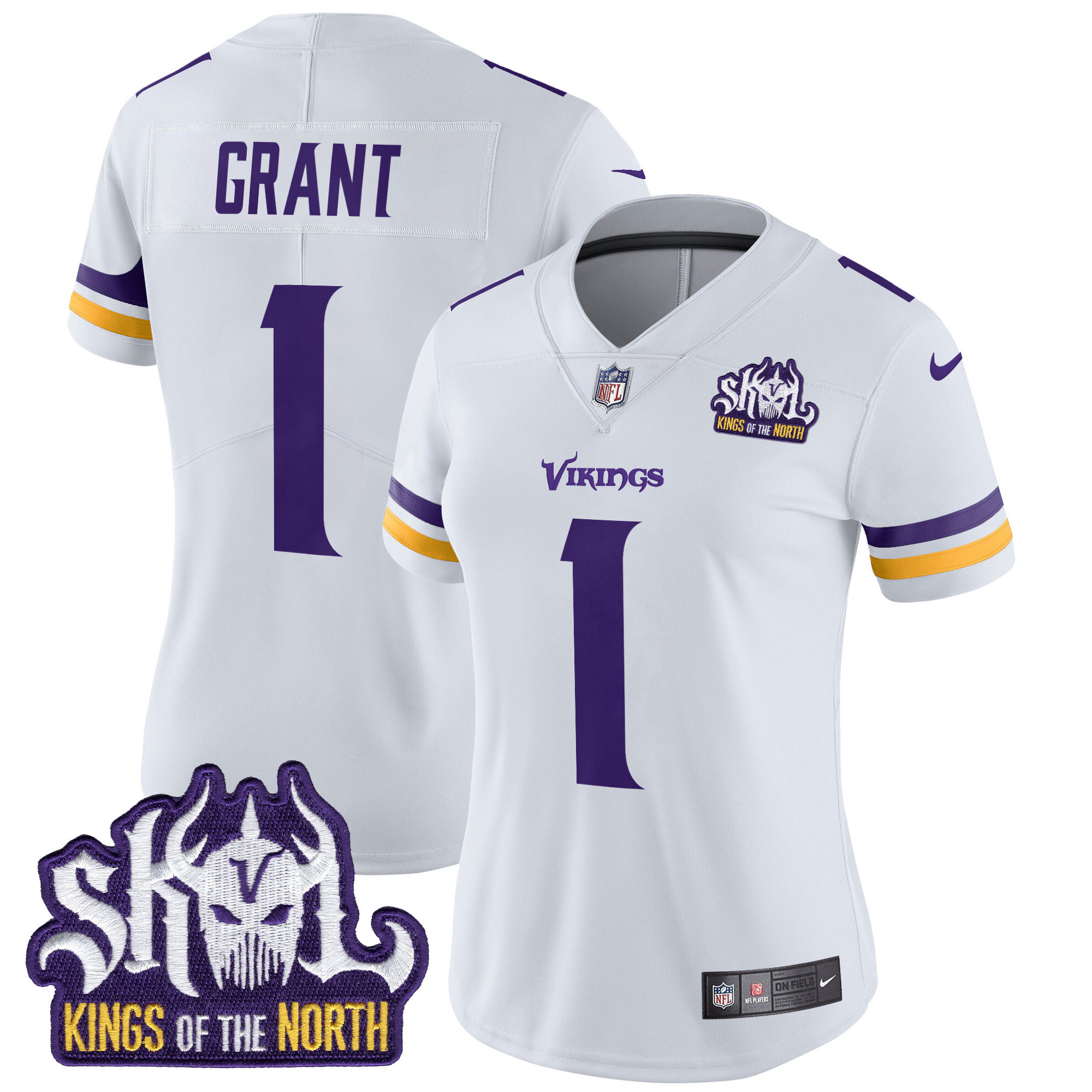 Bud Grant Women's Minnesota Vikings Kings Of The North Patch Vapor Limited White Jersey - All Stitched
