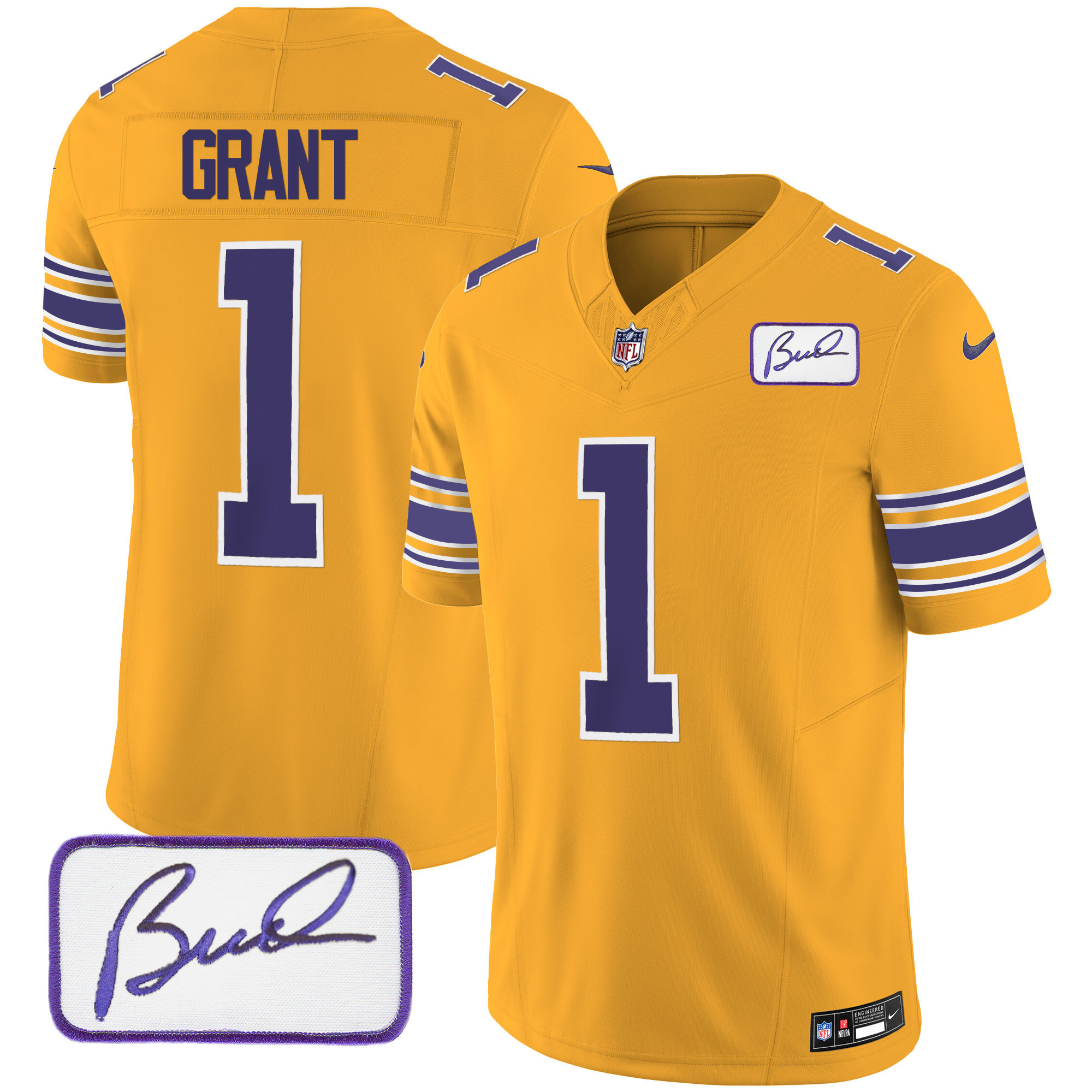 Bud Grant Youth's Minnesota Vikings Bud Grant Patch Classic Limited Gold Jersey - All Stitched