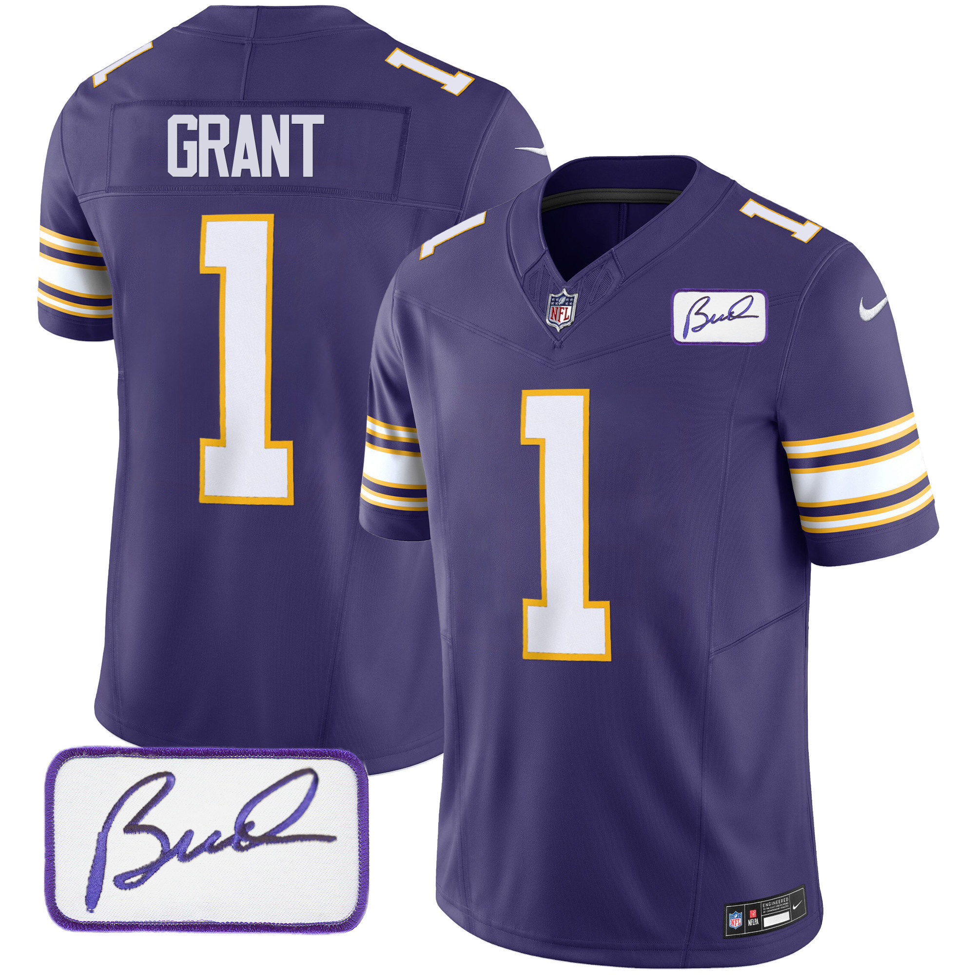 Bud Grant Youth's Minnesota Vikings Bud Grant Patch Classic Limited Purple Jersey - All Stitched
