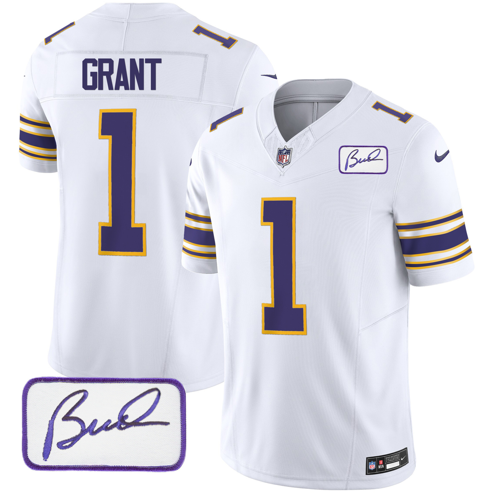 Bud Grant Youth's Minnesota Vikings Bud Grant Patch Classic Limited White Jersey - All Stitched