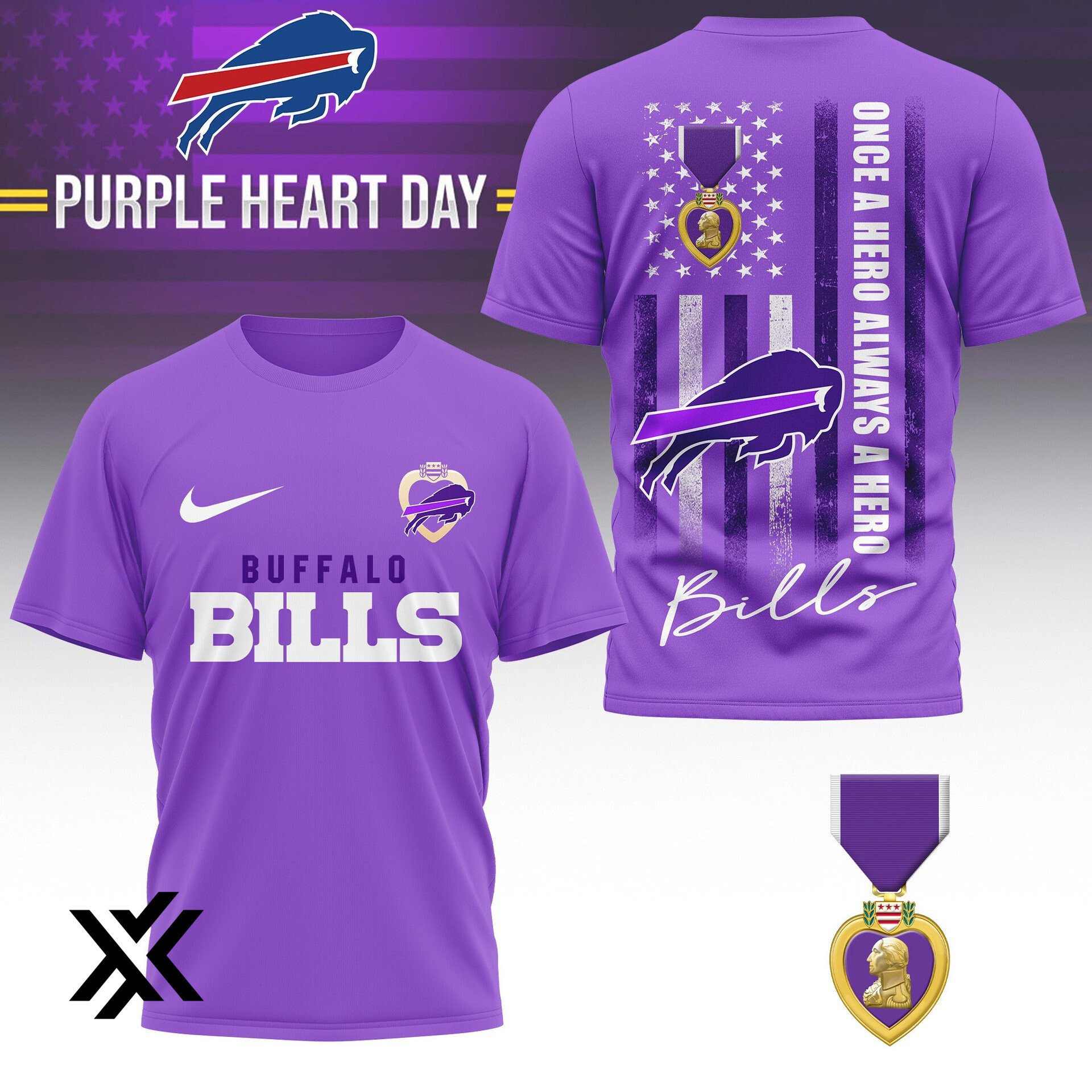 Buffalo Bills NFL Purple Heart Day 3D Shirt