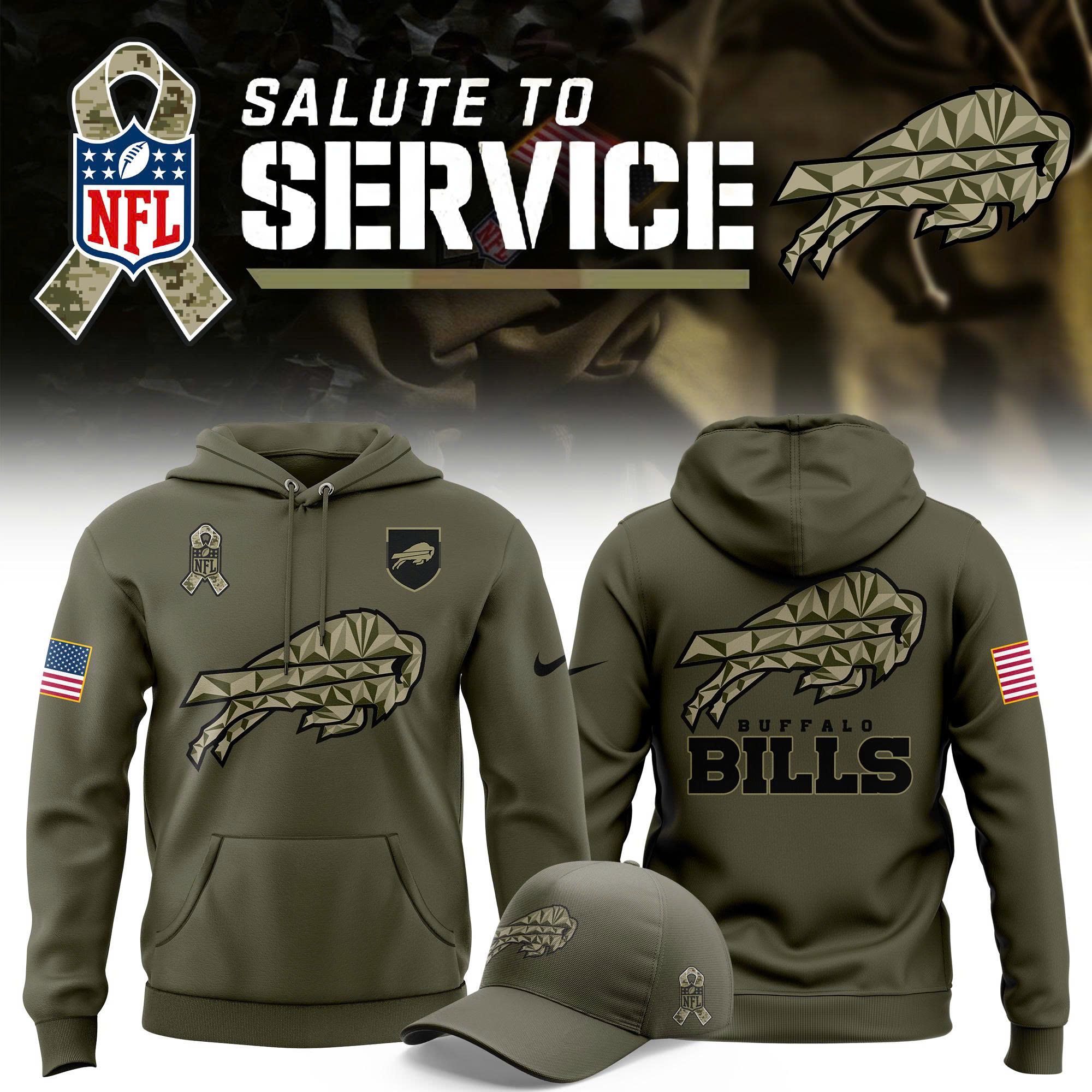 Buffalo Bills Nike Mens Olive Salute Service Sideline Hoodie