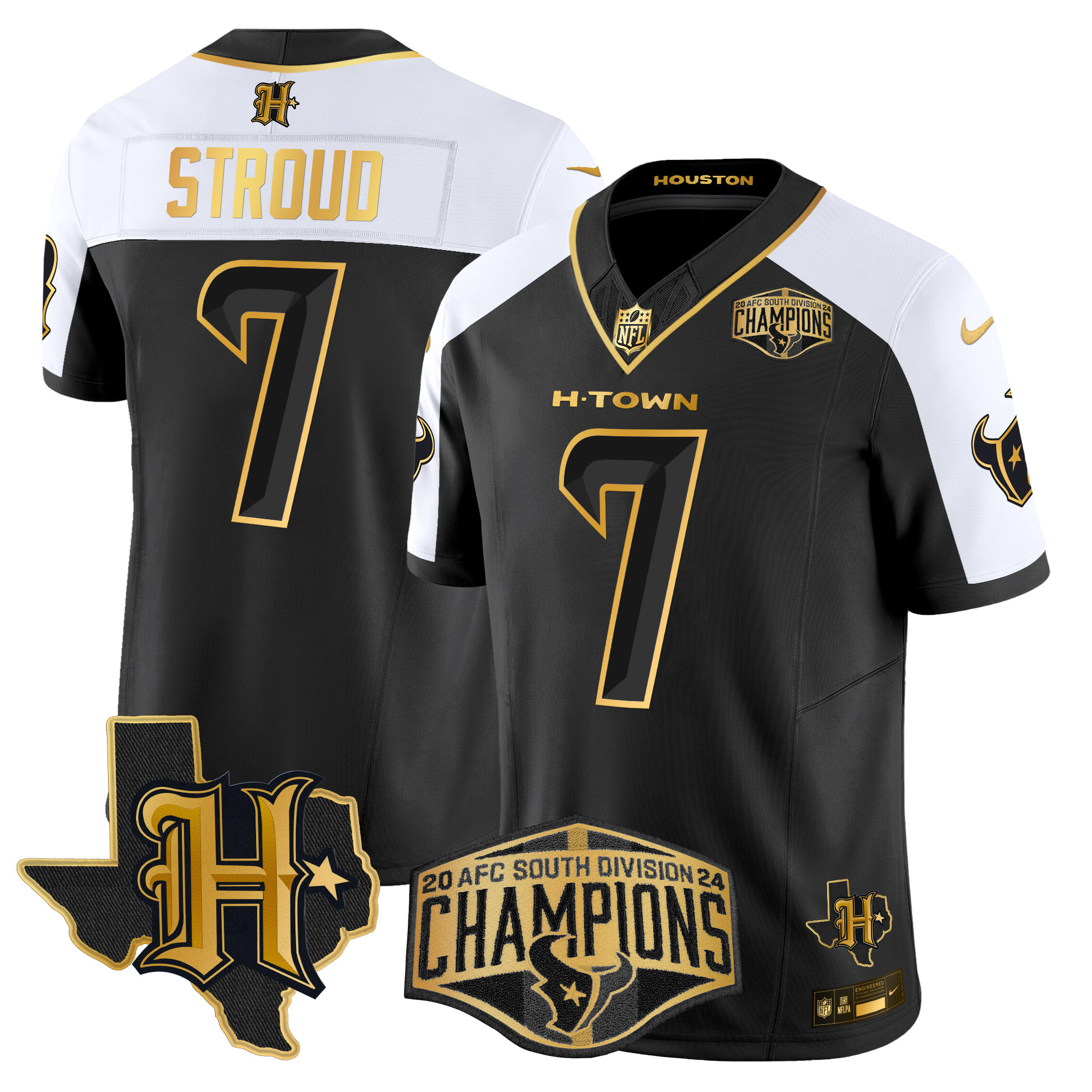C.J. Stroud Men's Houston Texans 2024 AFC South Division Champions Patch Gold Vapor Limited Alternate Jersey - All Stitched