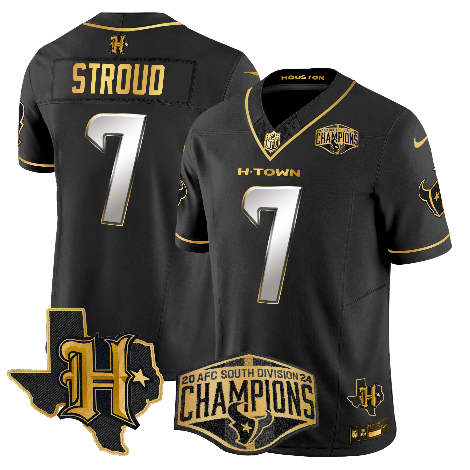 C.J. Stroud Men's Houston Texans 2024 AFC South Division Champions Patch Gold Vapor Limited Black Limited Jersey - All Stitched