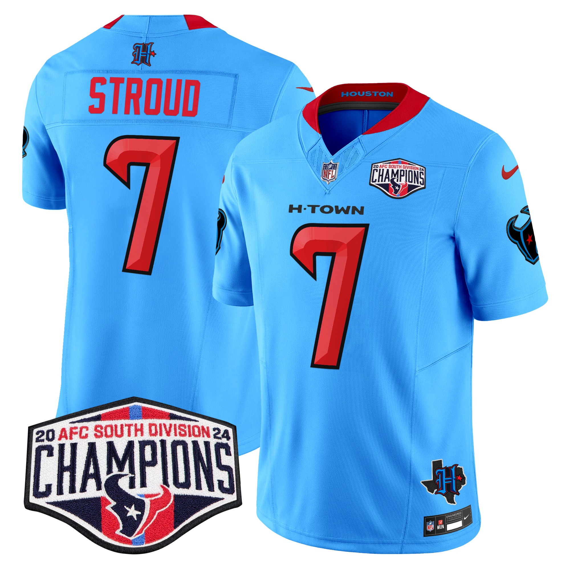 C.J. Stroud Men's Houston Texans 2024 AFC South Division Champions Patch Vapor Limited Blue. Jersey - All Stitched