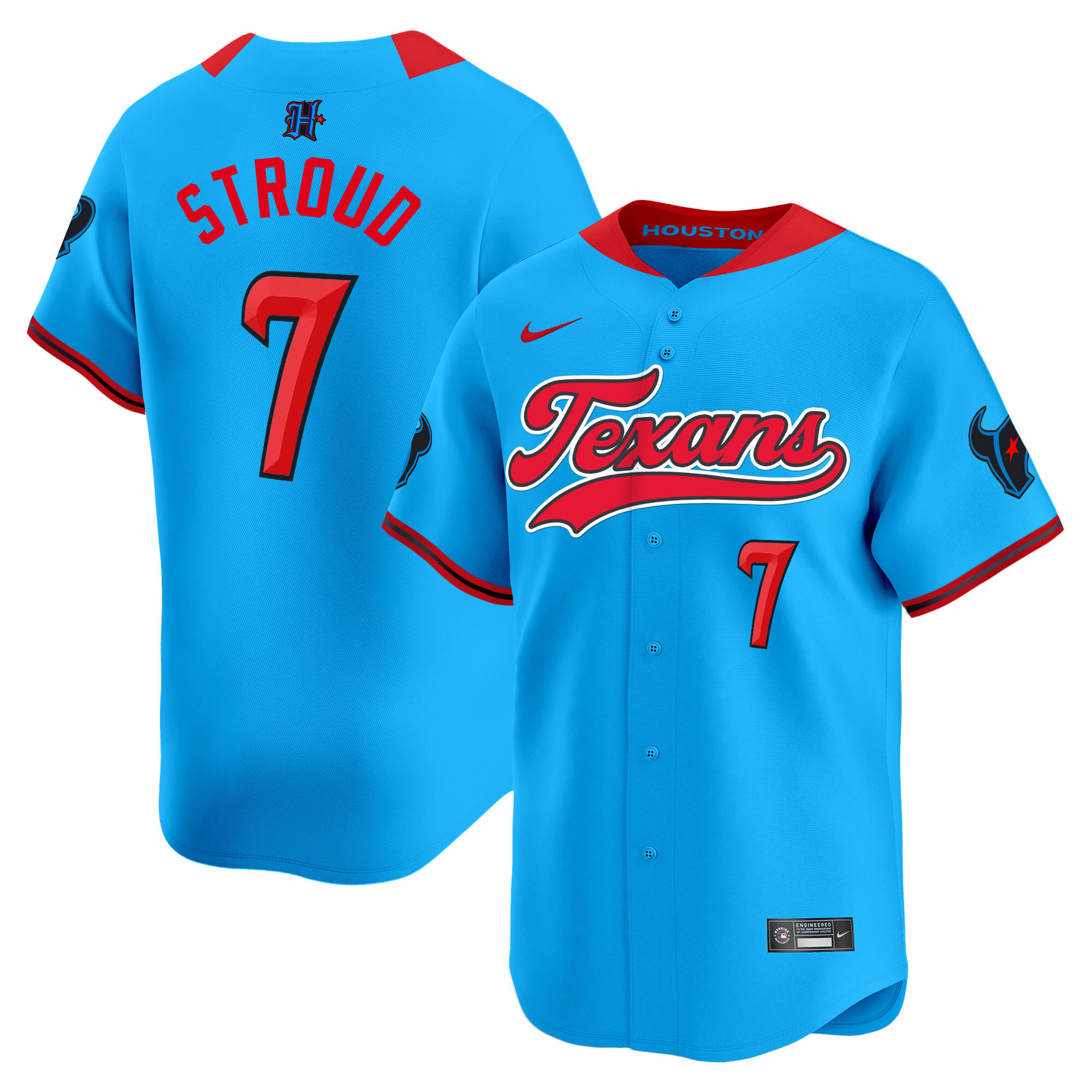 C.J. Stroud Men's Houston Texans 2024 Baseball Blue Jersey - All Stitched