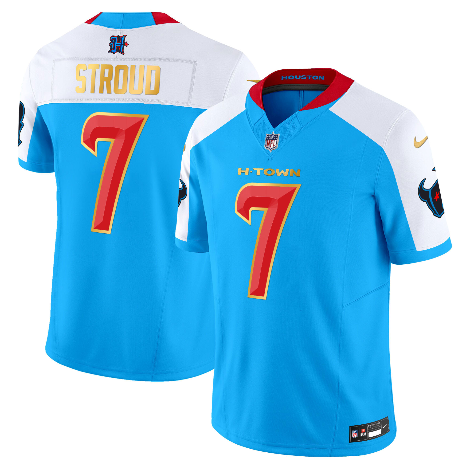 C.J. Stroud Men's Houston Texans 2024 Gold Trim Vapor Limited Blue Alternate Jersey - All Stitched
