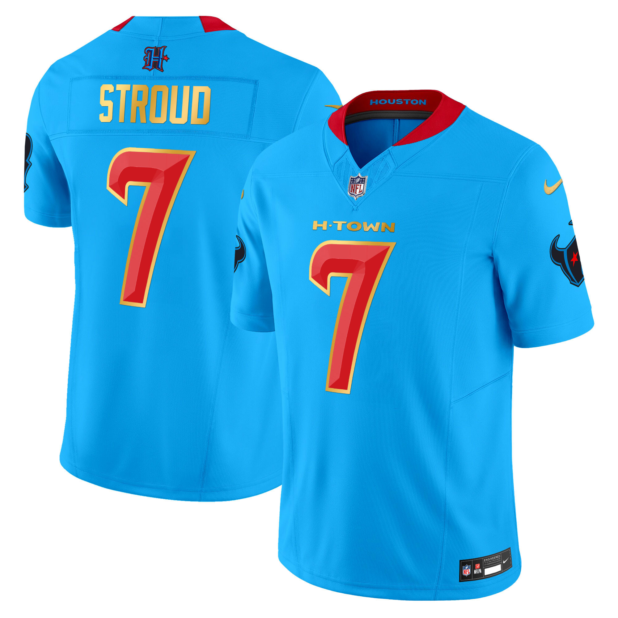 C.J. Stroud Men's Houston Texans 2024 Gold Trim Vapor Limited Blue Jersey - All Stitched