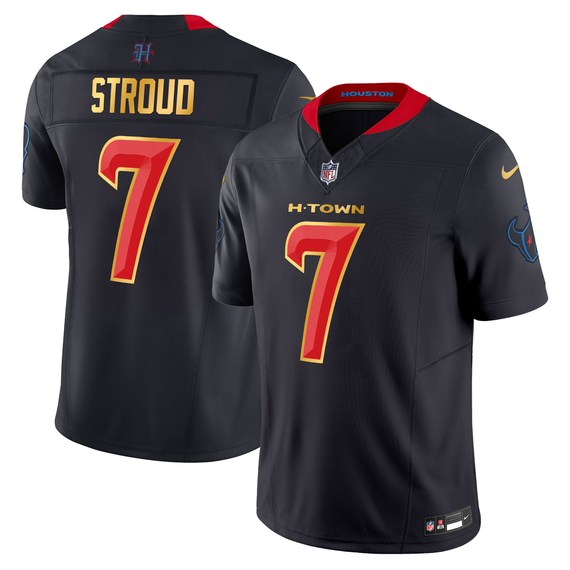 C.J. Stroud Men's Houston Texans 2024 Gold Trim Vapor Limited Navy Limited Jersey - All Stitched