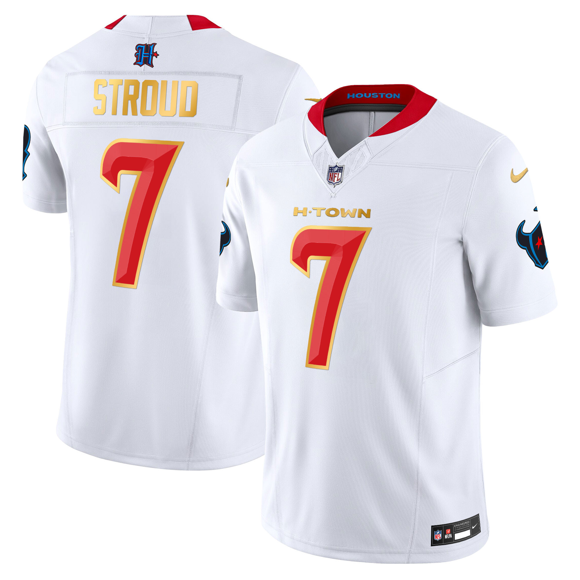 C.J. Stroud Men's Houston Texans 2024 Gold Trim Vapor Limited White Jersey - All Stitched