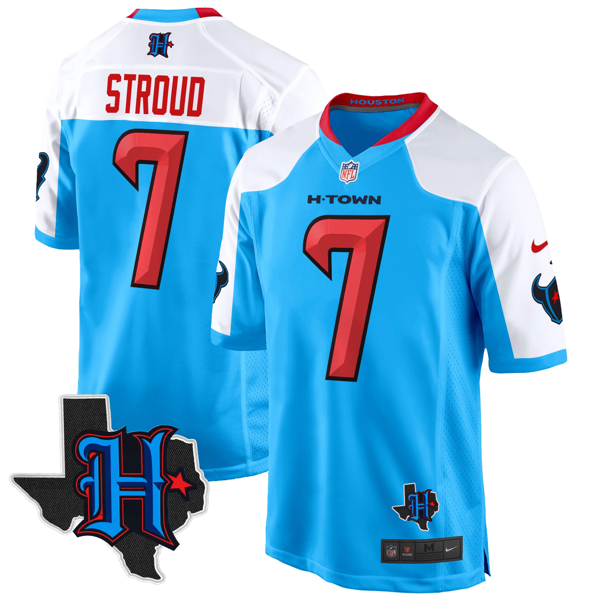 C.J. Stroud Men's Houston Texans 2024 Texas Patch Game Blue Alternate Jersey - All Stitched