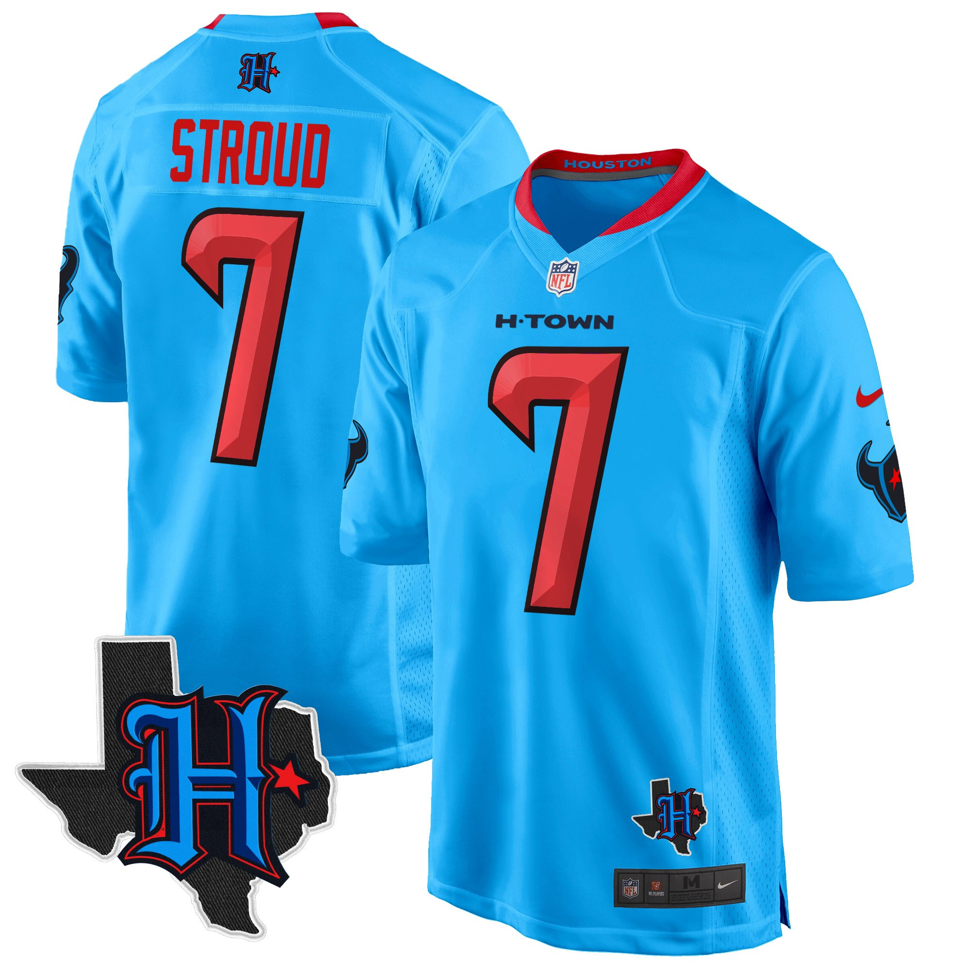 C.J. Stroud Men's Houston Texans 2024 Texas Patch Game Blue Jersey - All Stitched