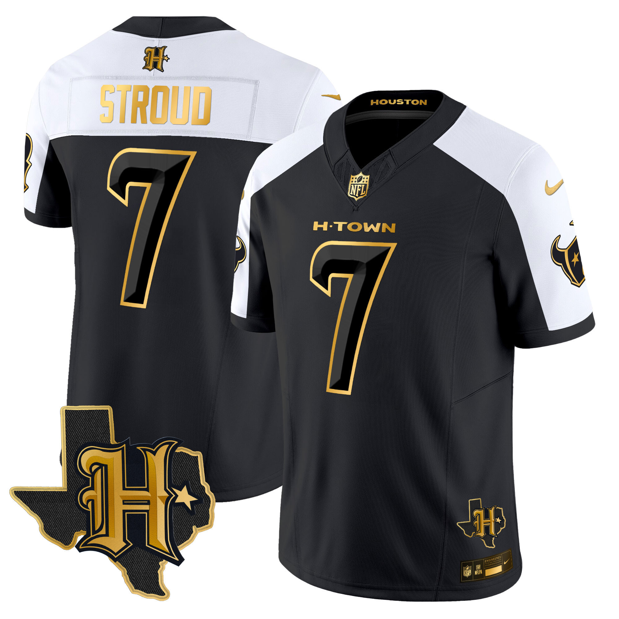C.J. Stroud Men's Houston Texans 2024 Texas Patch Gold Vapor Limited Alternate Jersey - All Stitched