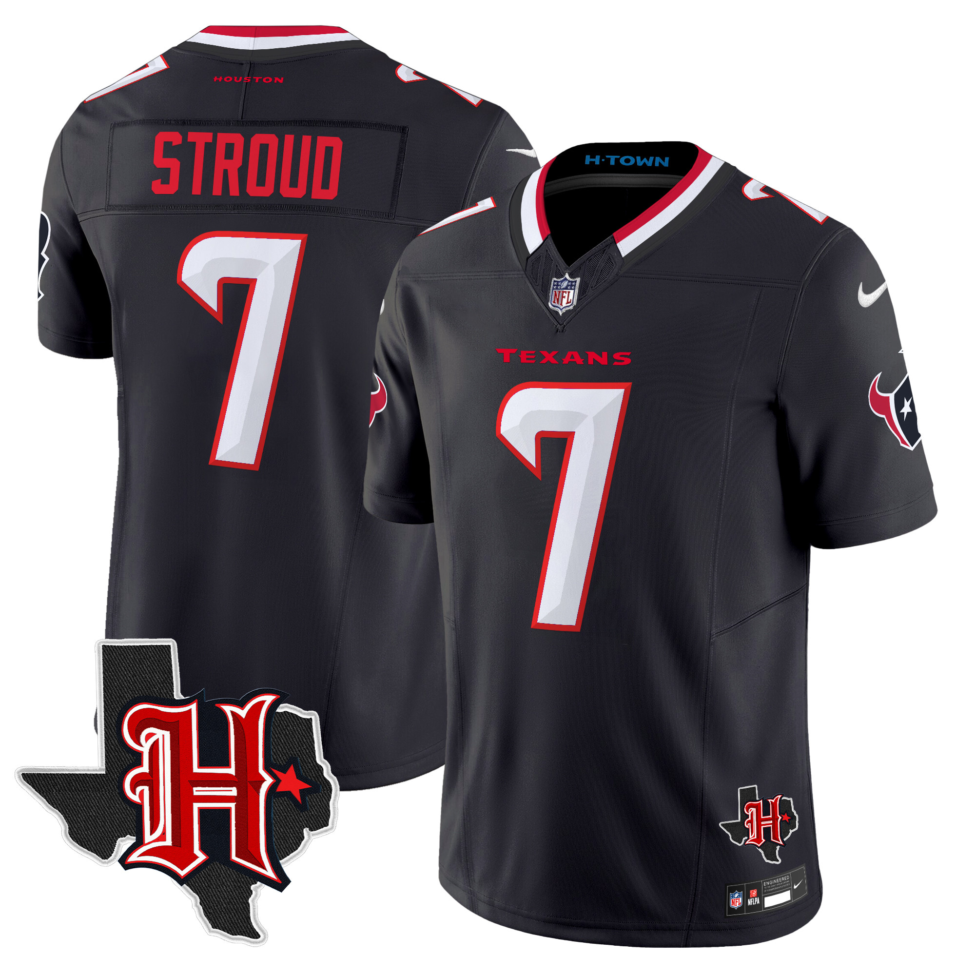 C.J. Stroud Men's Houston Texans 2024 Texas Patch Vapor Limited Navy Jersey - All Stitched