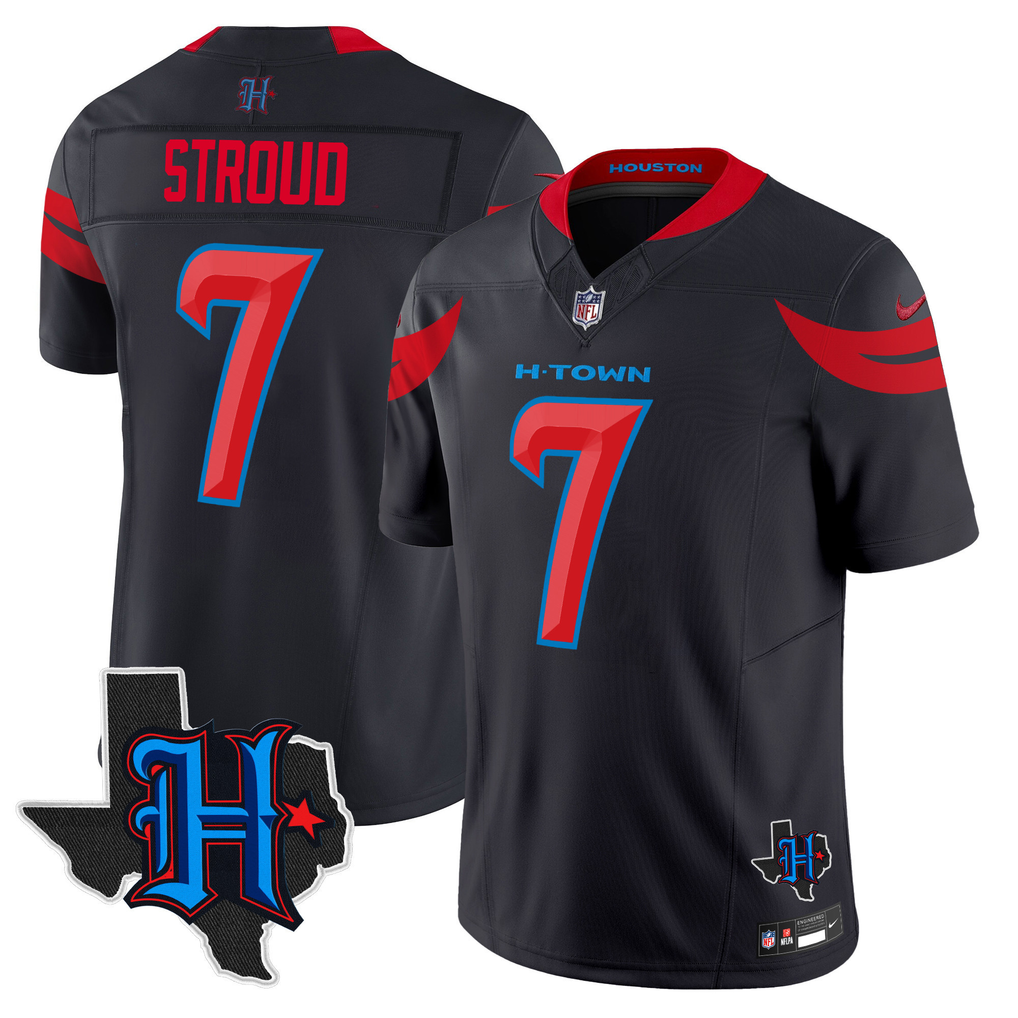 C.J. Stroud Men's Houston Texans 2024 Texas Patch Vapor Limited Navy Limited Jersey - All Stitched