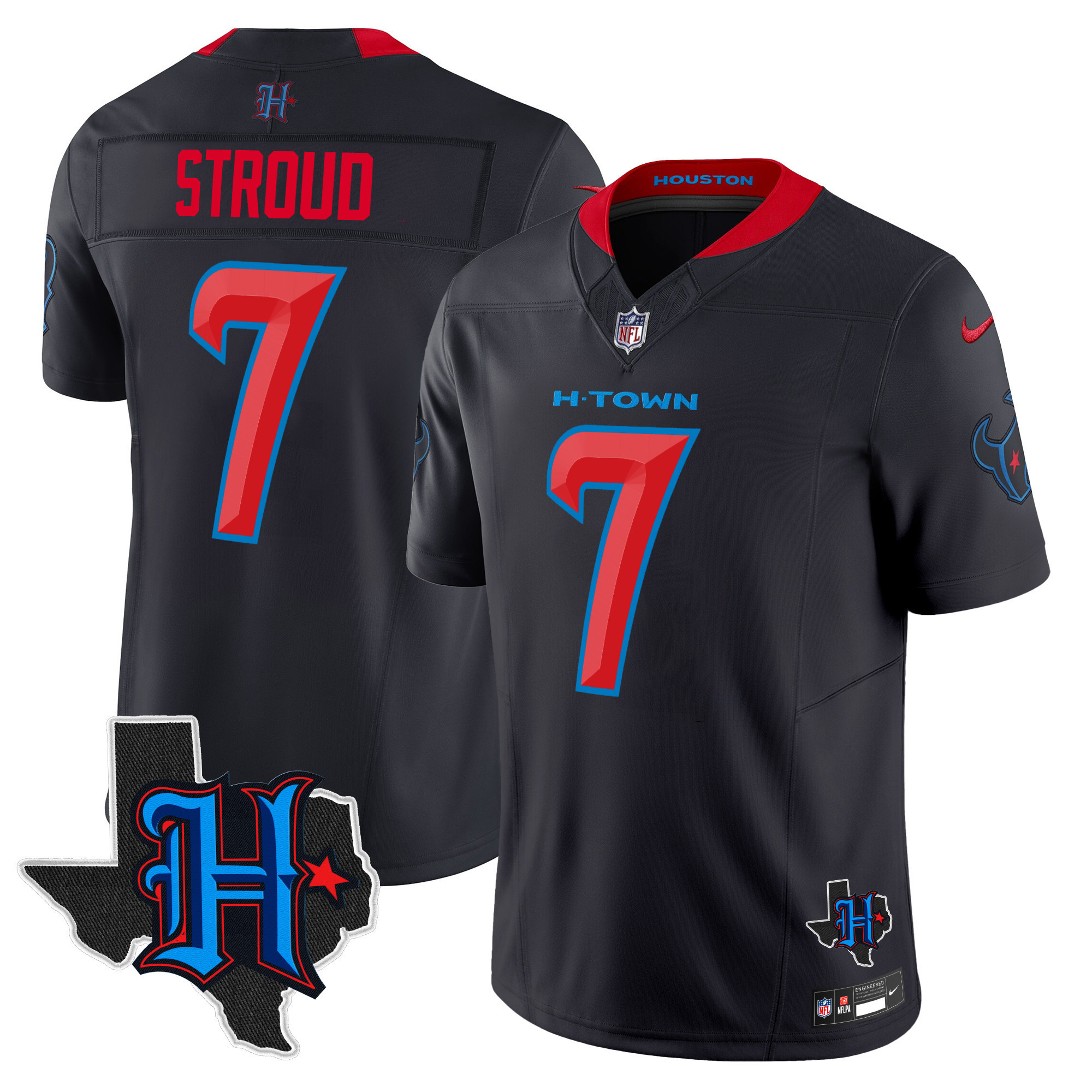 C.J. Stroud Men's Houston Texans 2024 Texas Patch Vapor Limited Navy Limited Jersey - All Stitched