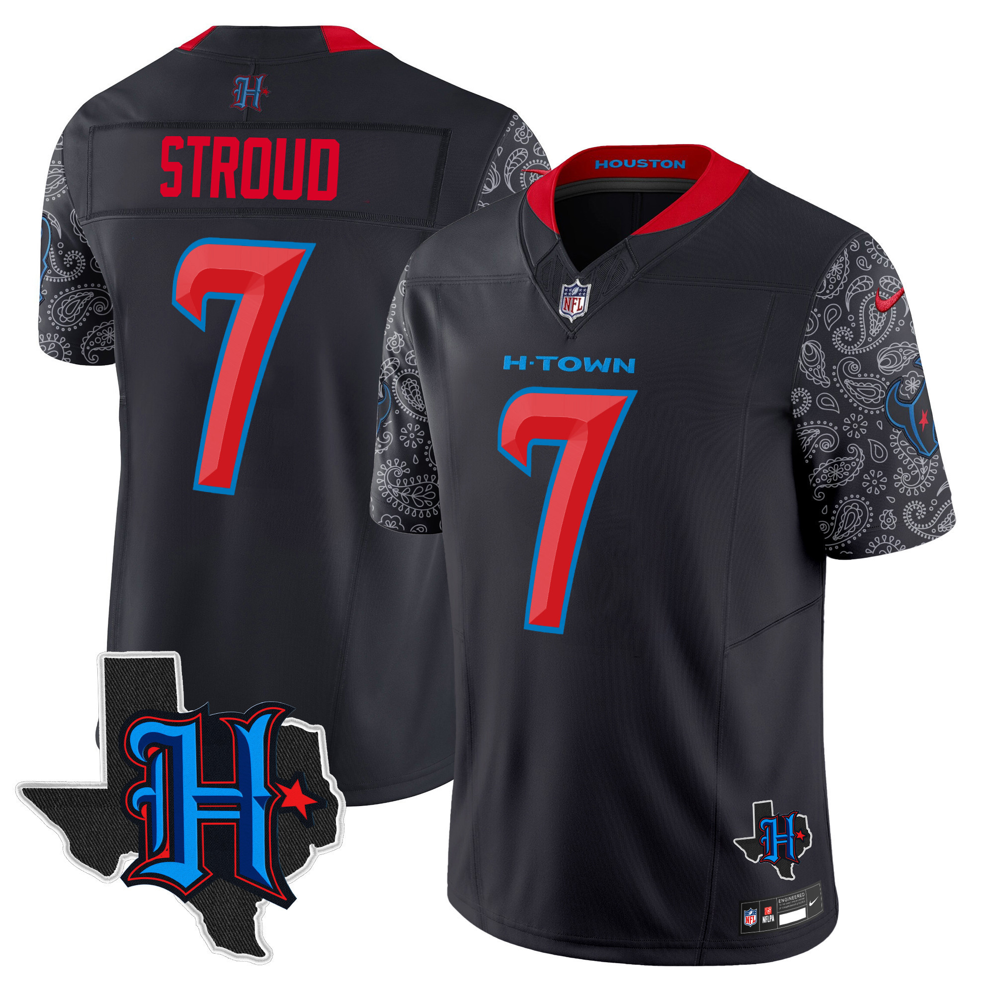 C.J. Stroud Men's Houston Texans 2024 Texas Patch Vapor Limited Navy Limited Jersey - All Stitched